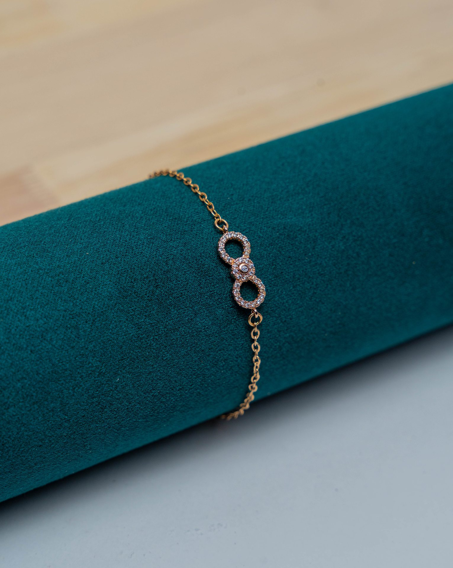Rose Gold Infinity Bracelet with Crystal Accents