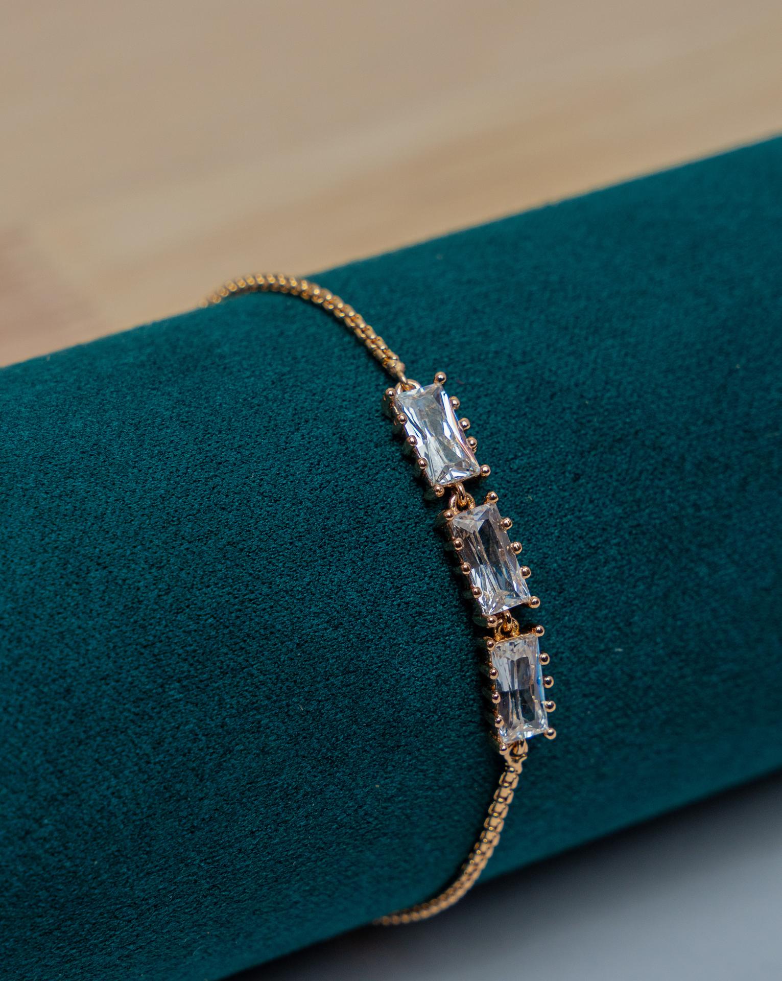 Gold-Tone Rectangular Crystal Chain Bracelet