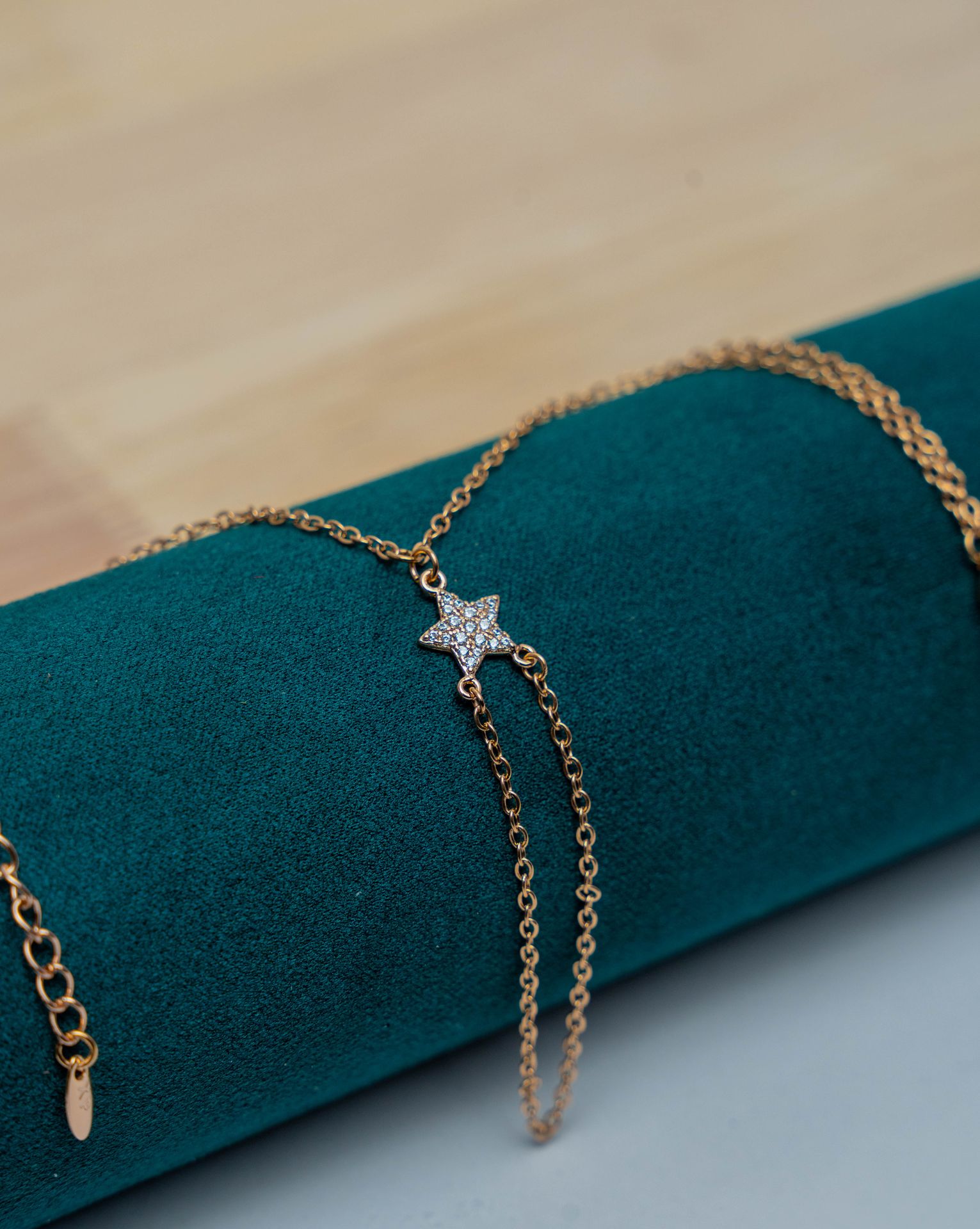 Gold-Tone Chain Bracelet with Crystal Star Pendant