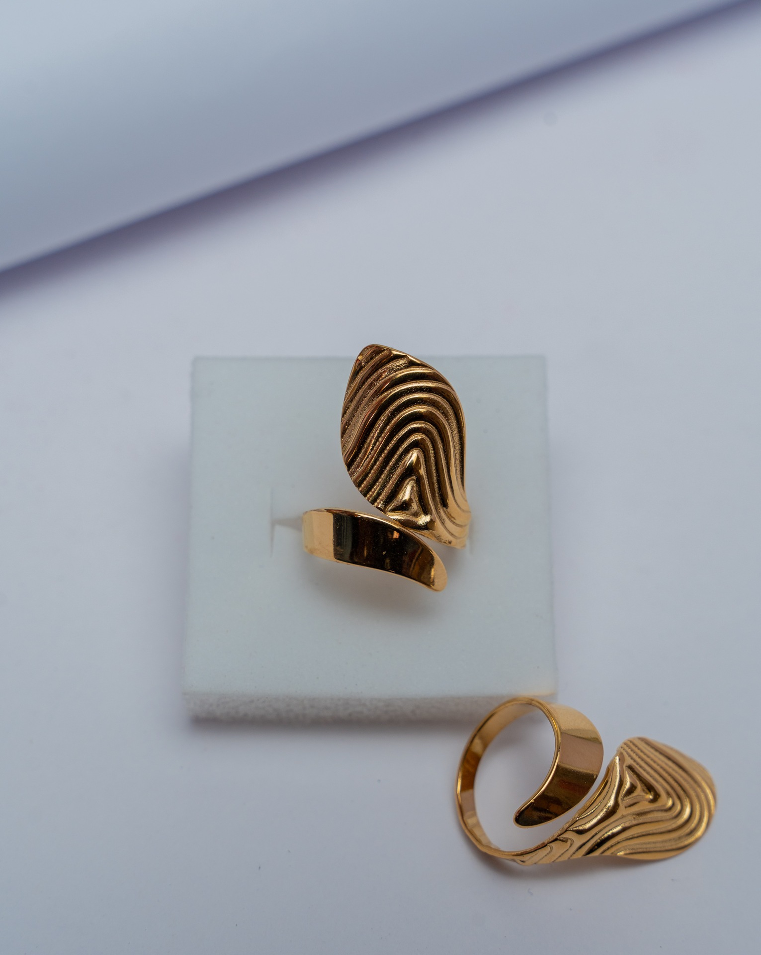 Gold Wave Textured Statement Ring