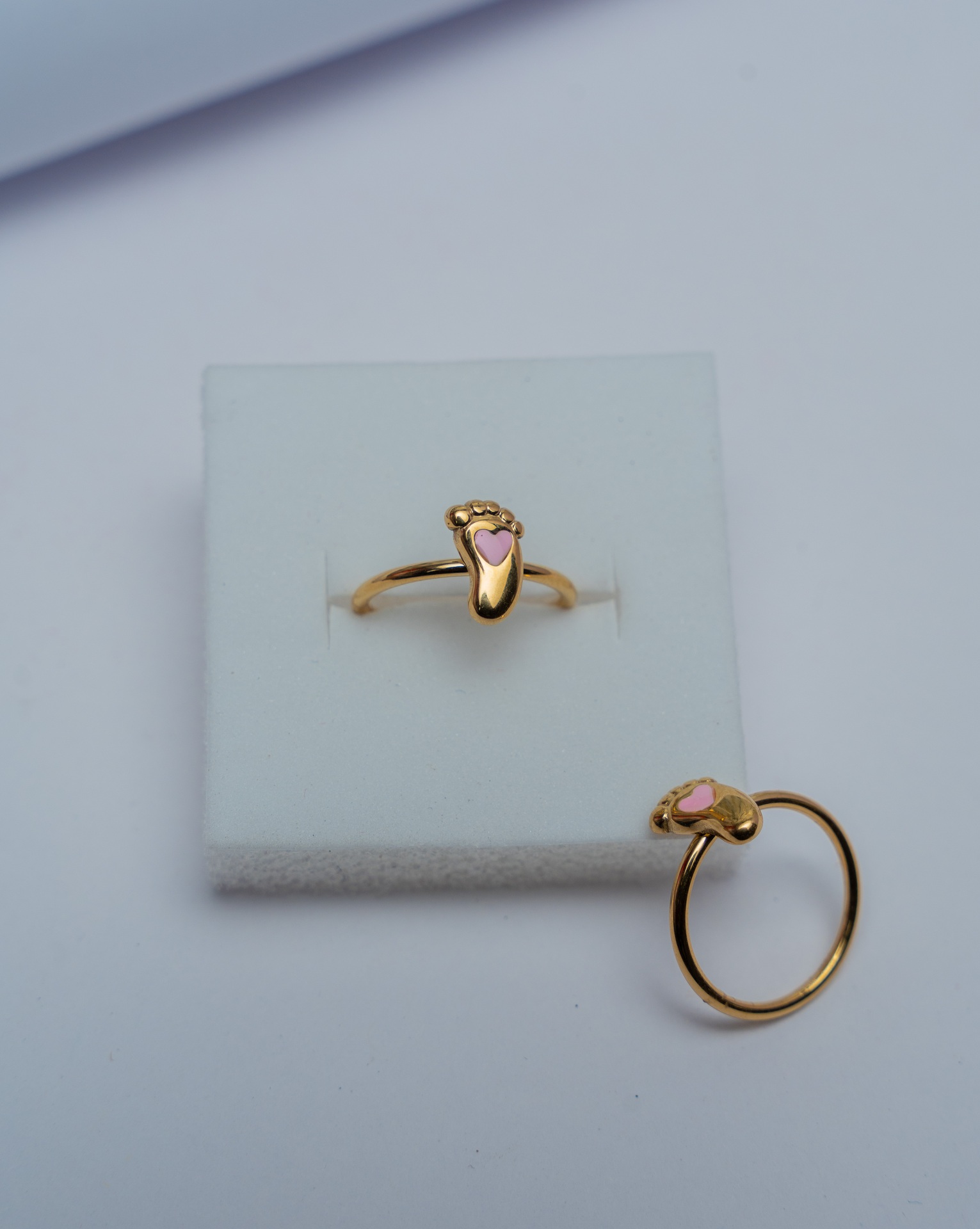 Gold-Tone Heart Ring with Pink Stone