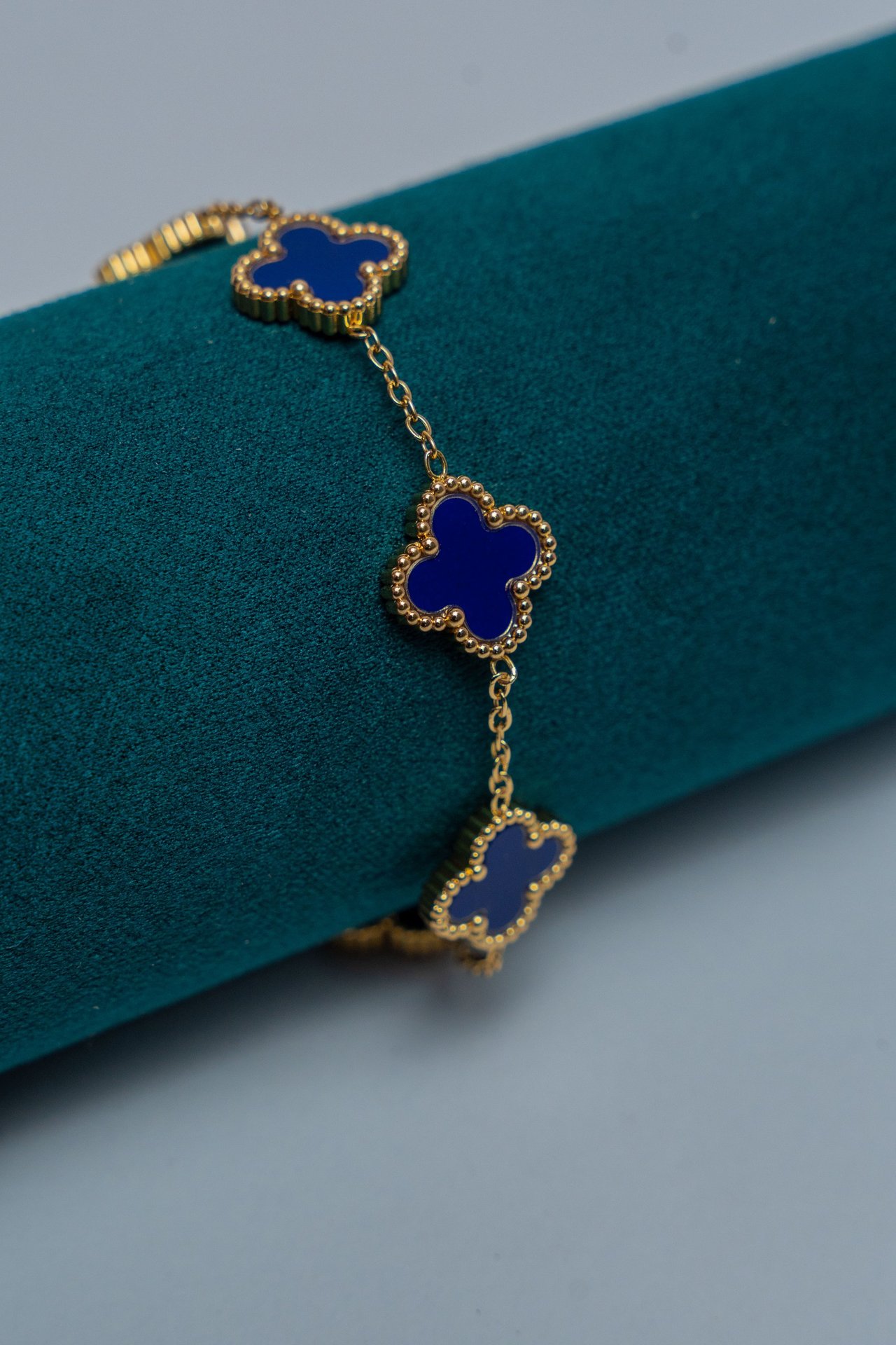 Gold-Tone Van Cleef Station Bracelet with Lapis Lazuli