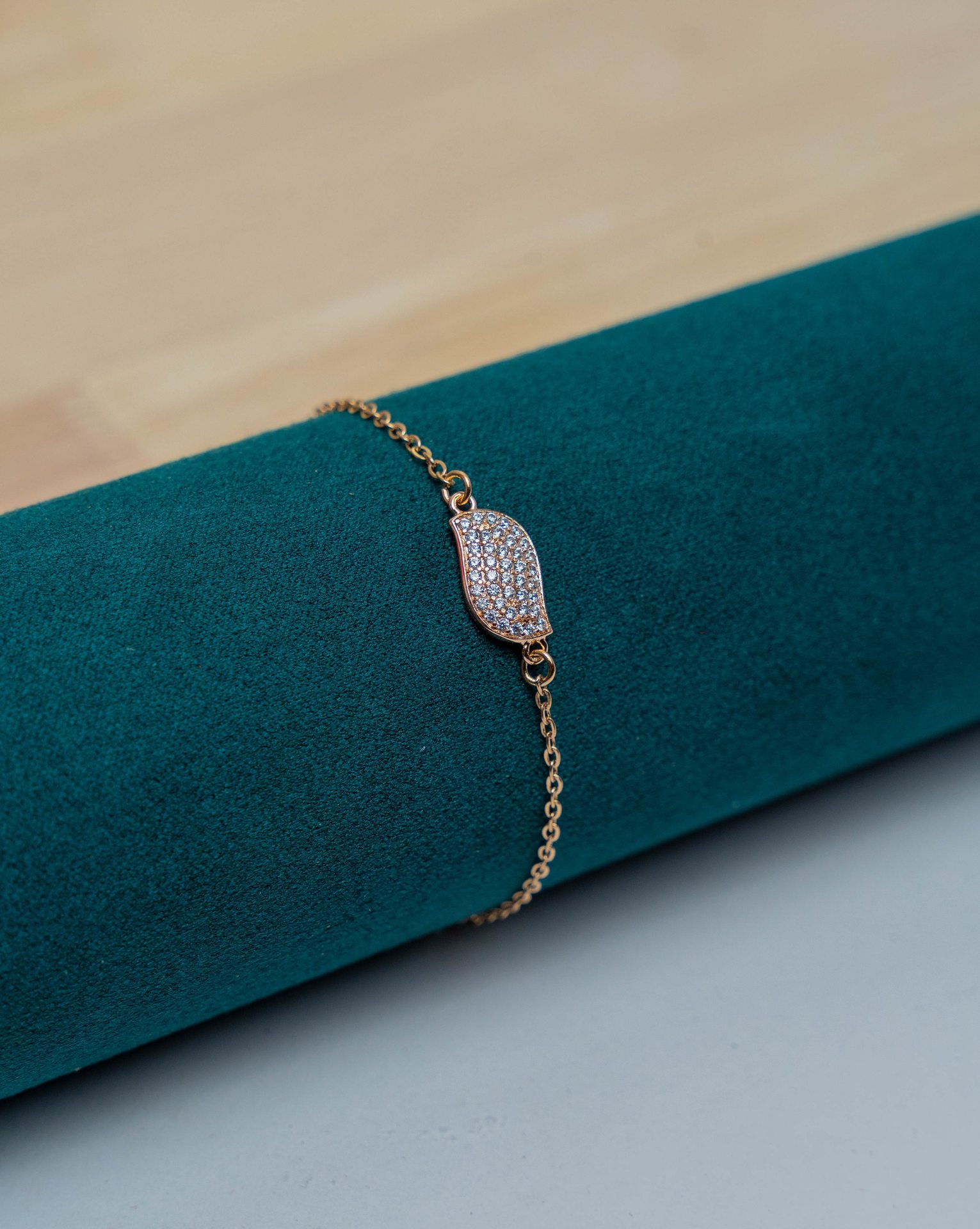 Gold-Tone Crystal Leaf Chain Bracelet