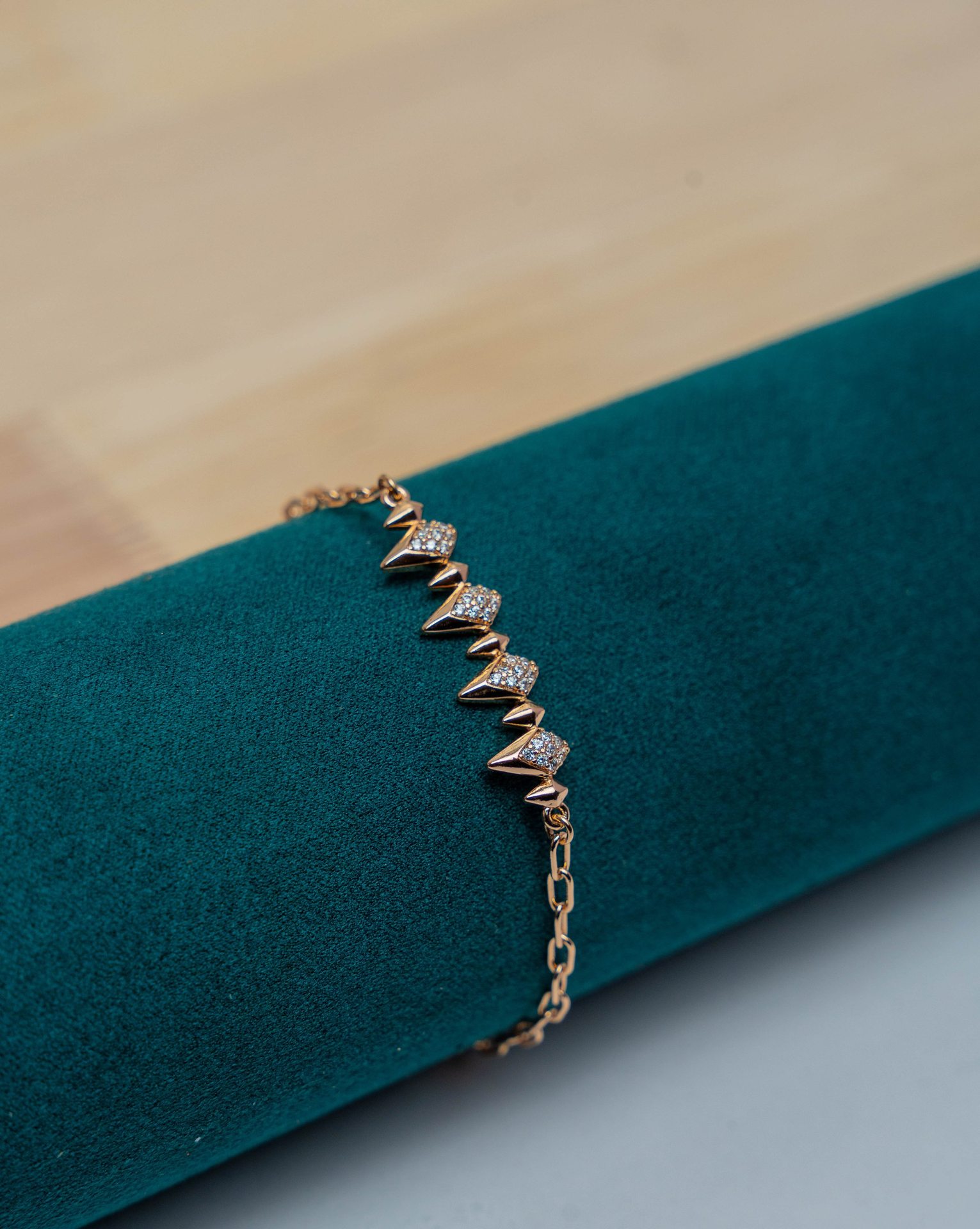 Gold-Tone Spike and Crystal Chain Bracelet