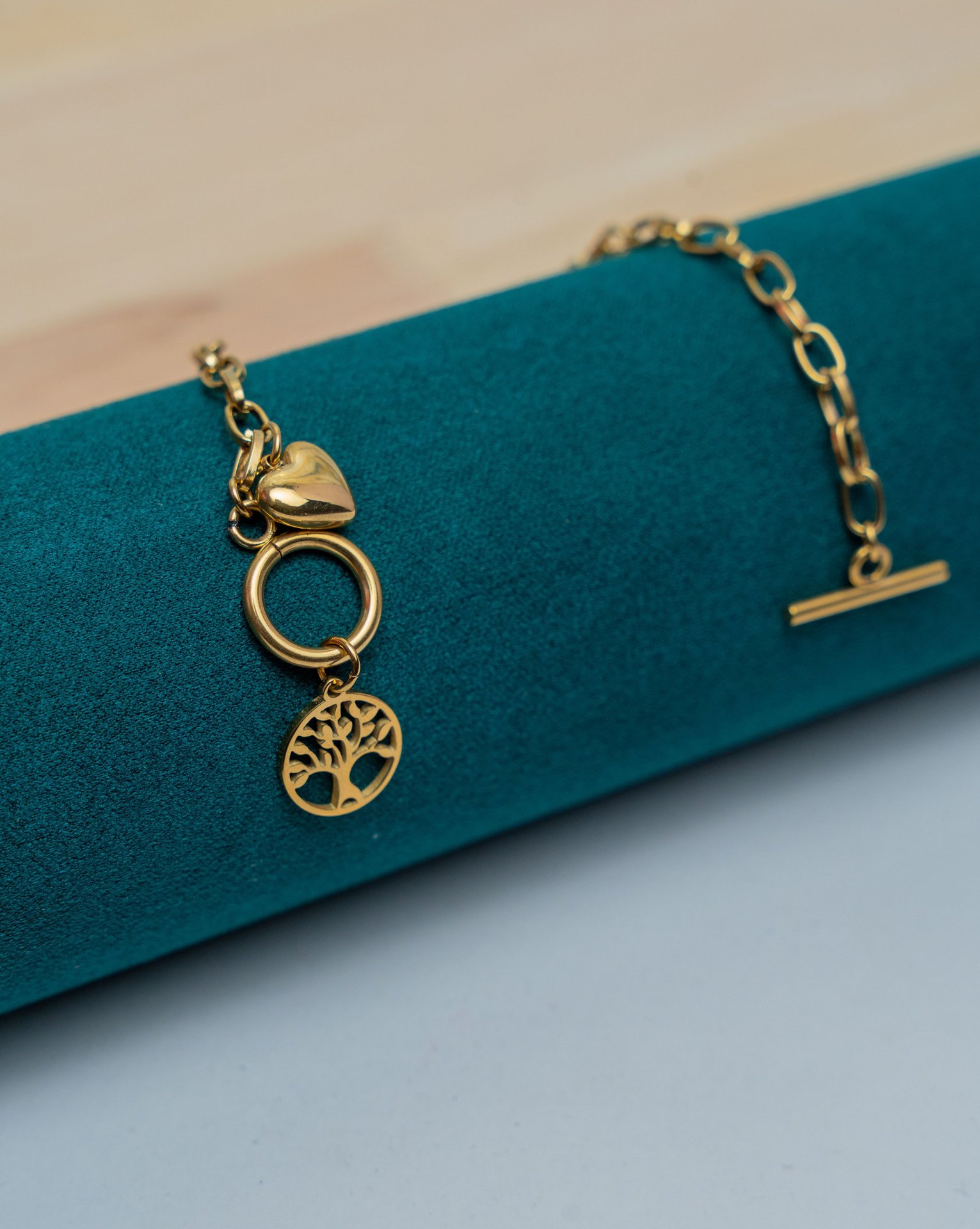 Gold Tree of Life Heart Charm Bracelet