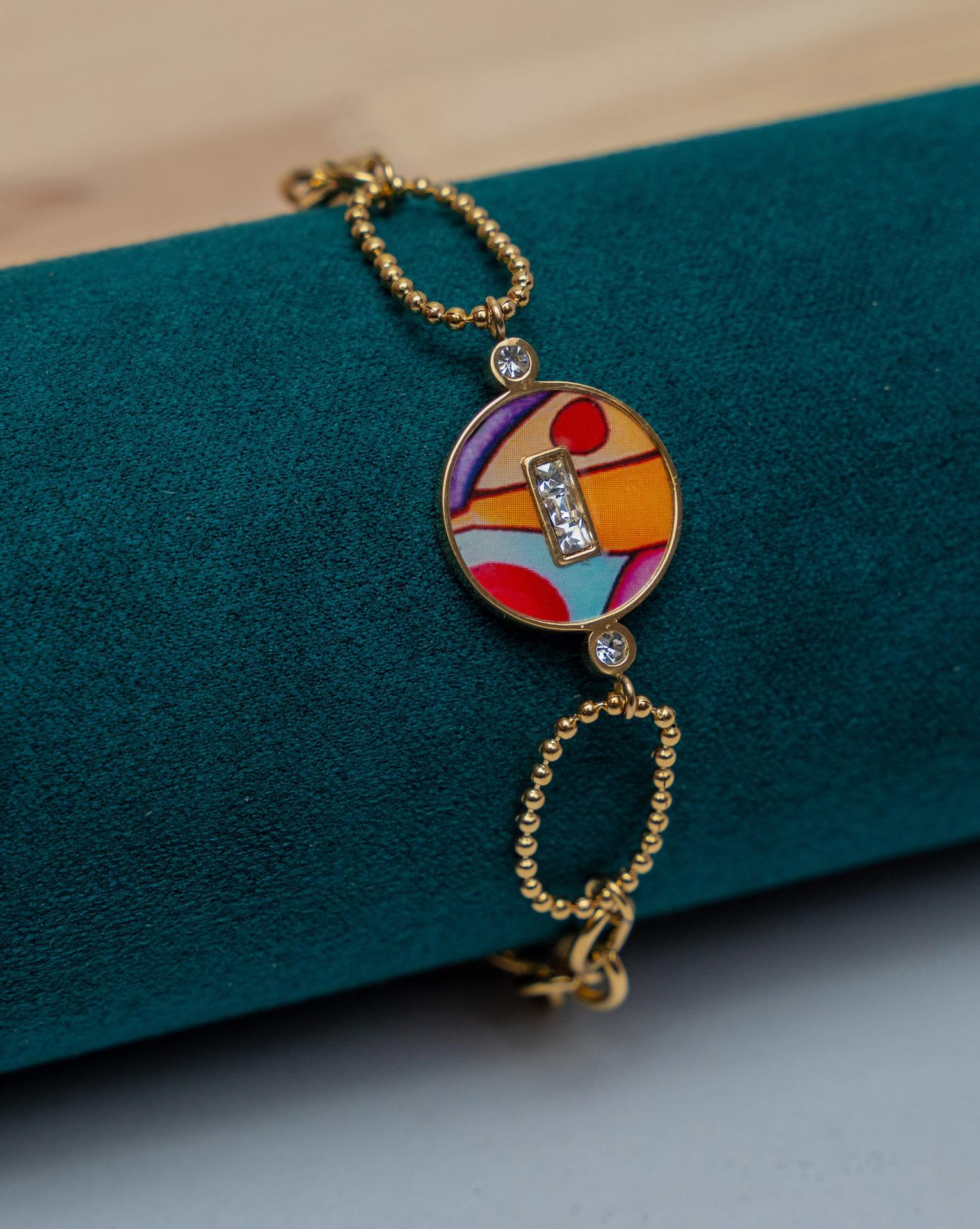 Multicolor Enamel Gold-Tone Beaded Bracelet