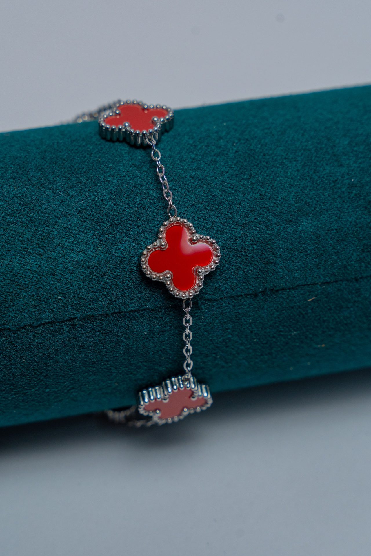 Red Van Cleef Silver Chain Bracelet