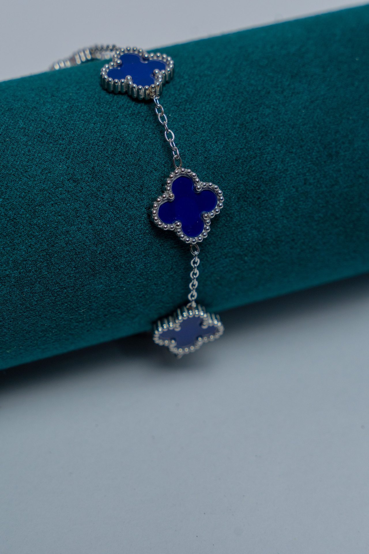 Silver Van Cleef Bracelet with Dark Blue Enamel
