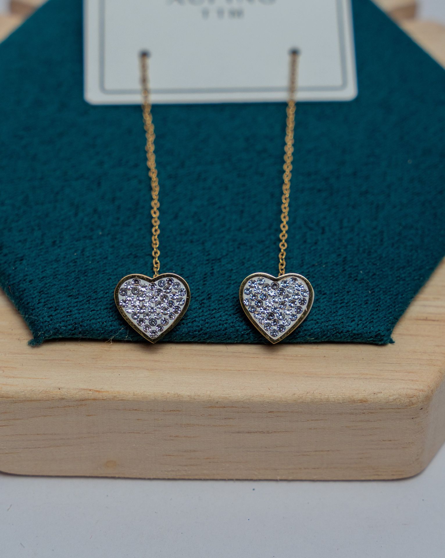 Crystal Heart Chain Drop Earrings