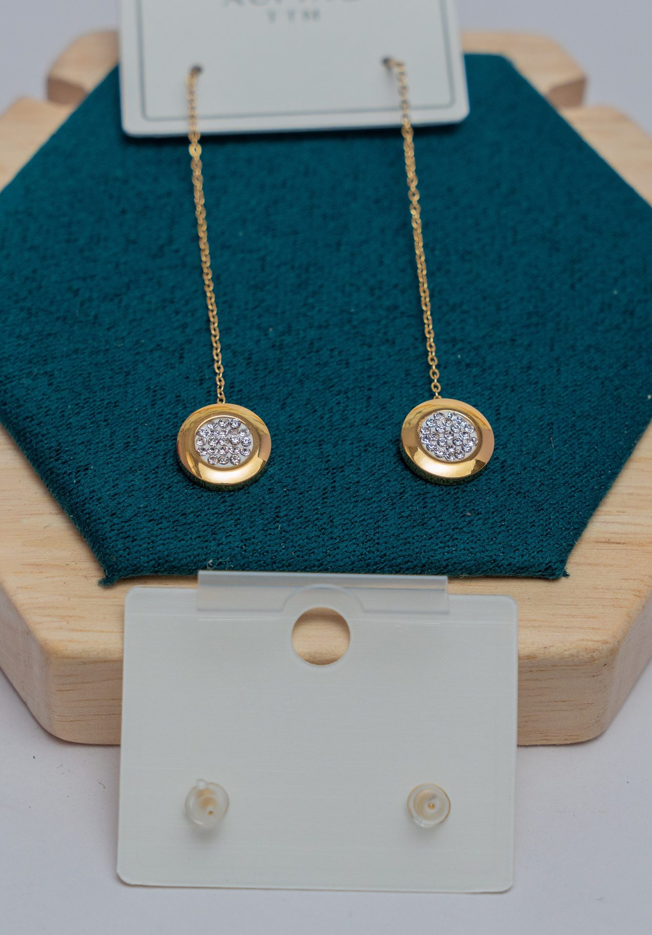 Gold Circle CZ Drop Earrings
