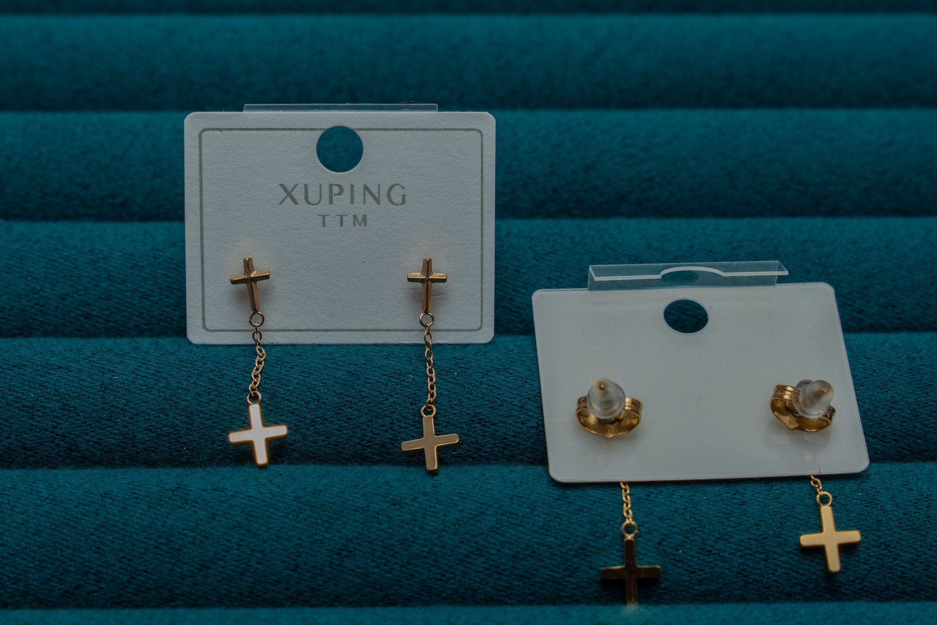 Gold-Tone Cross Drop Earrings