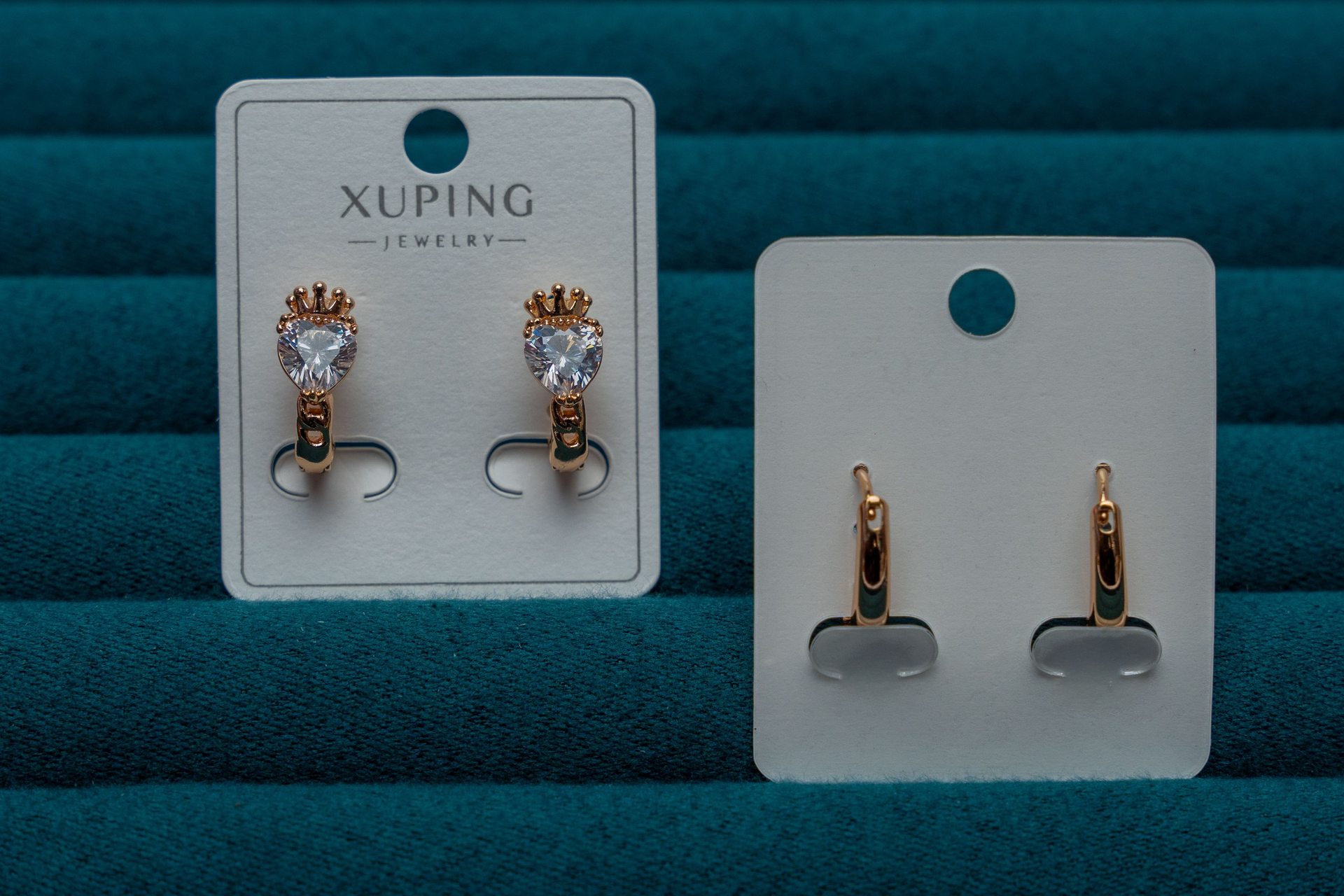 Gold-Tone Crown Stud Earrings with Crystal