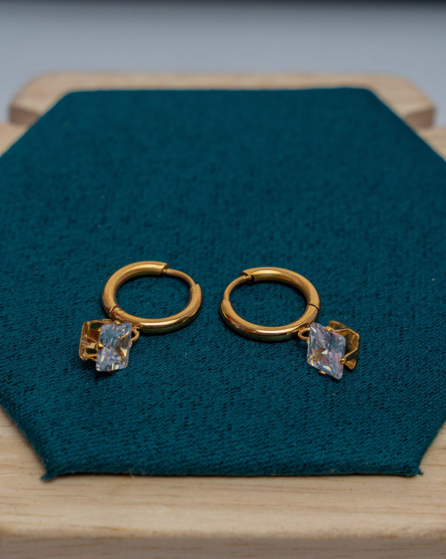 Gold-Tone Hoop Earrings with Crystal Stones