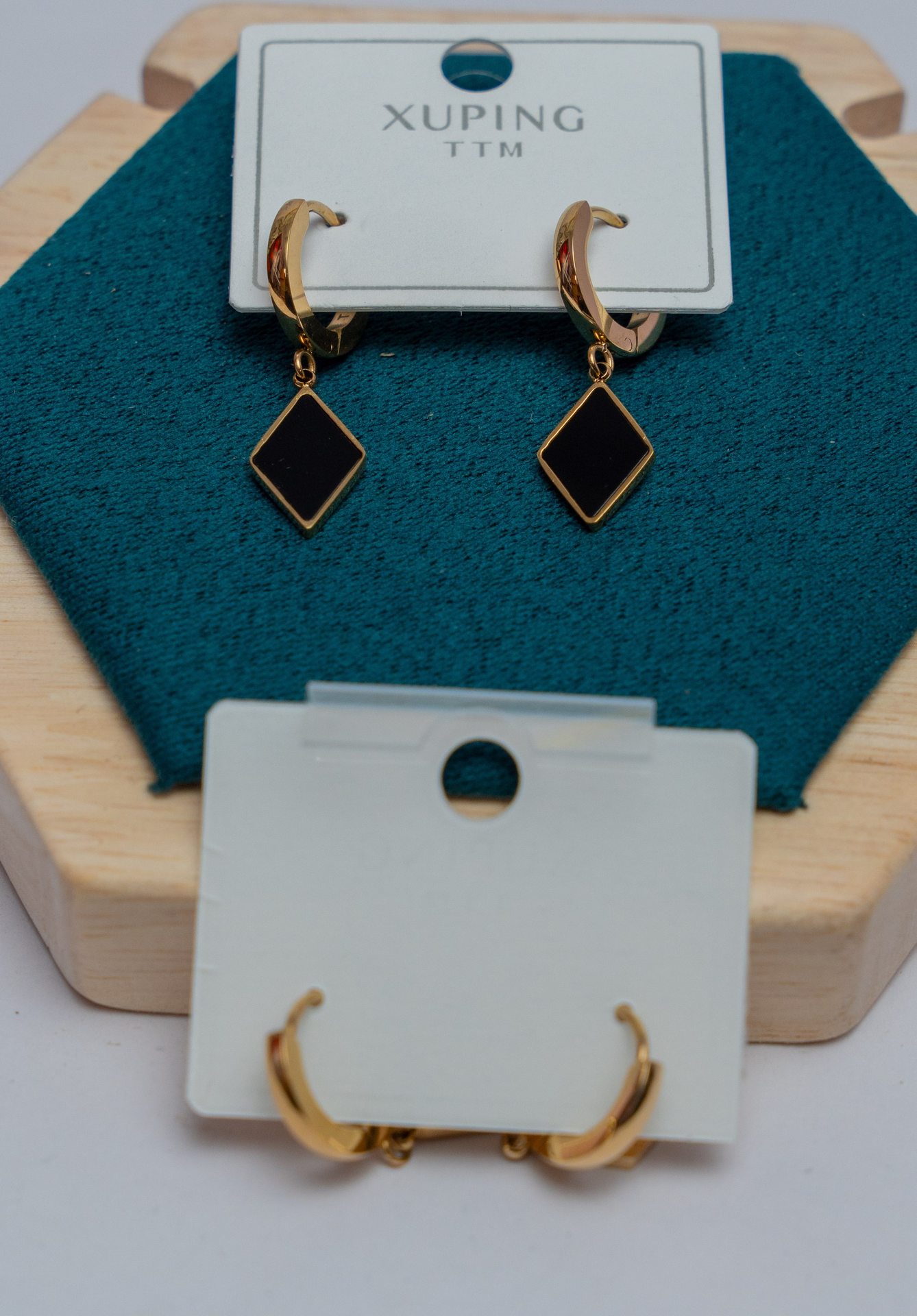 Gold-Tone Diamond Drop Hoop Earrings