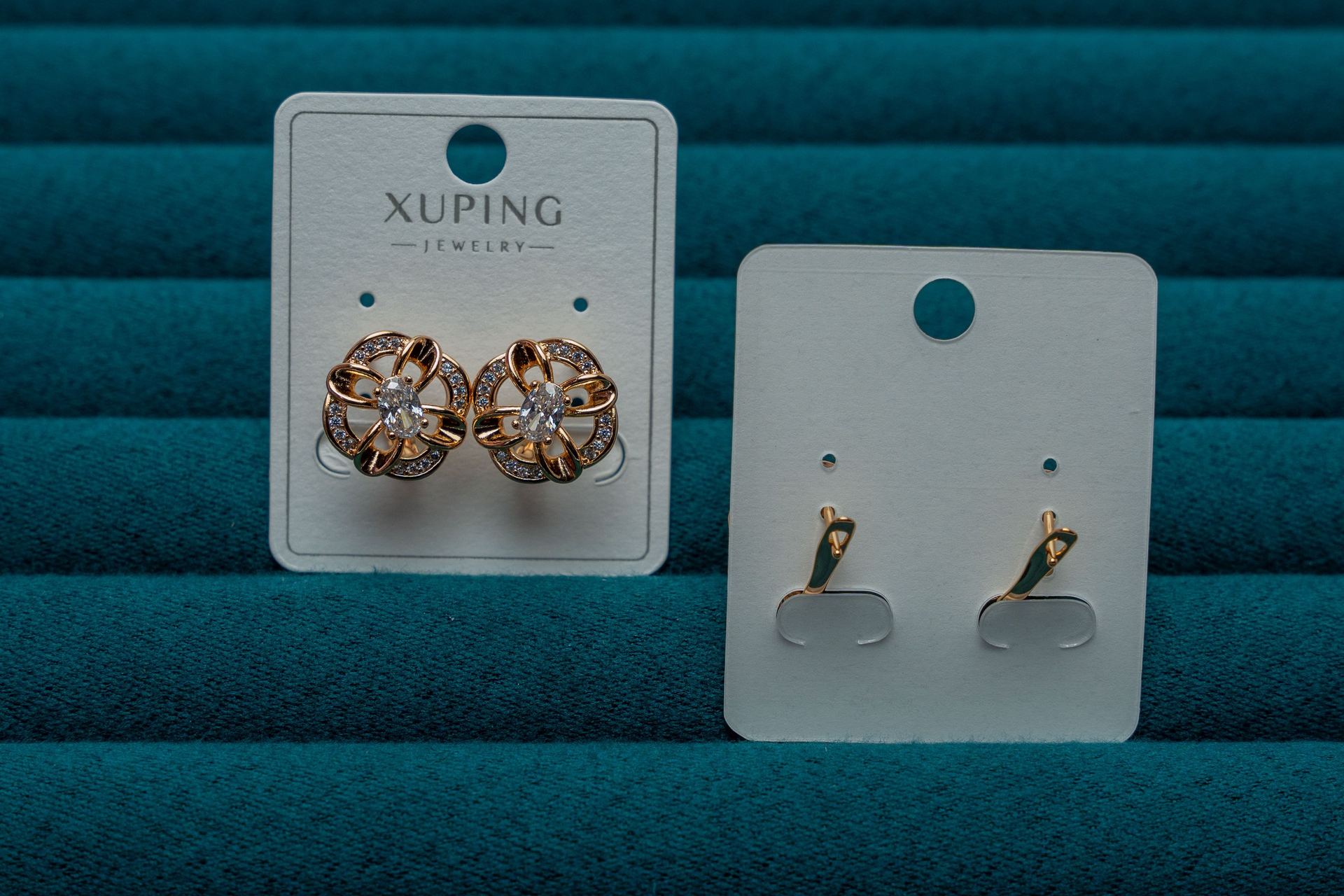 Gold-Tone Flower Stud Earrings with Crystal