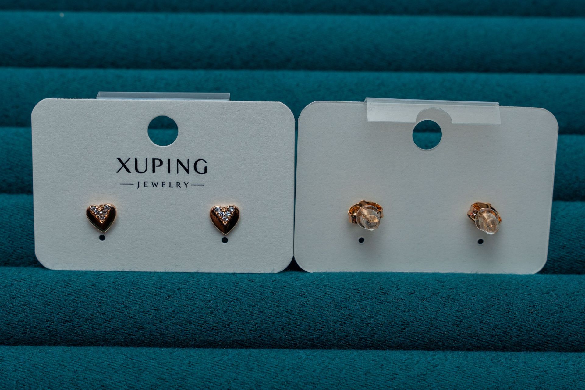 Gold-Tone Heart & Crystal Stud Earrings Set