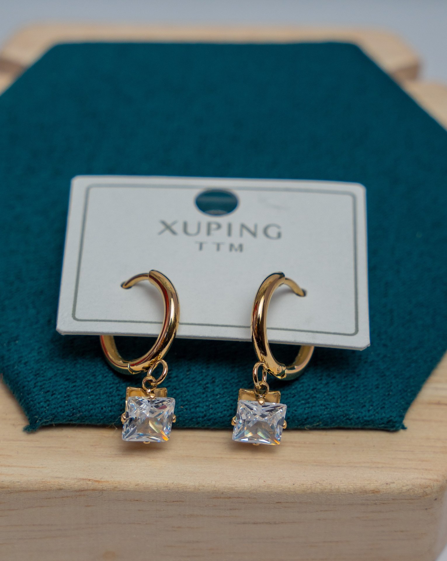 Gold-Tone Hoop Earrings with Crystal Cubic Zirconia Drops