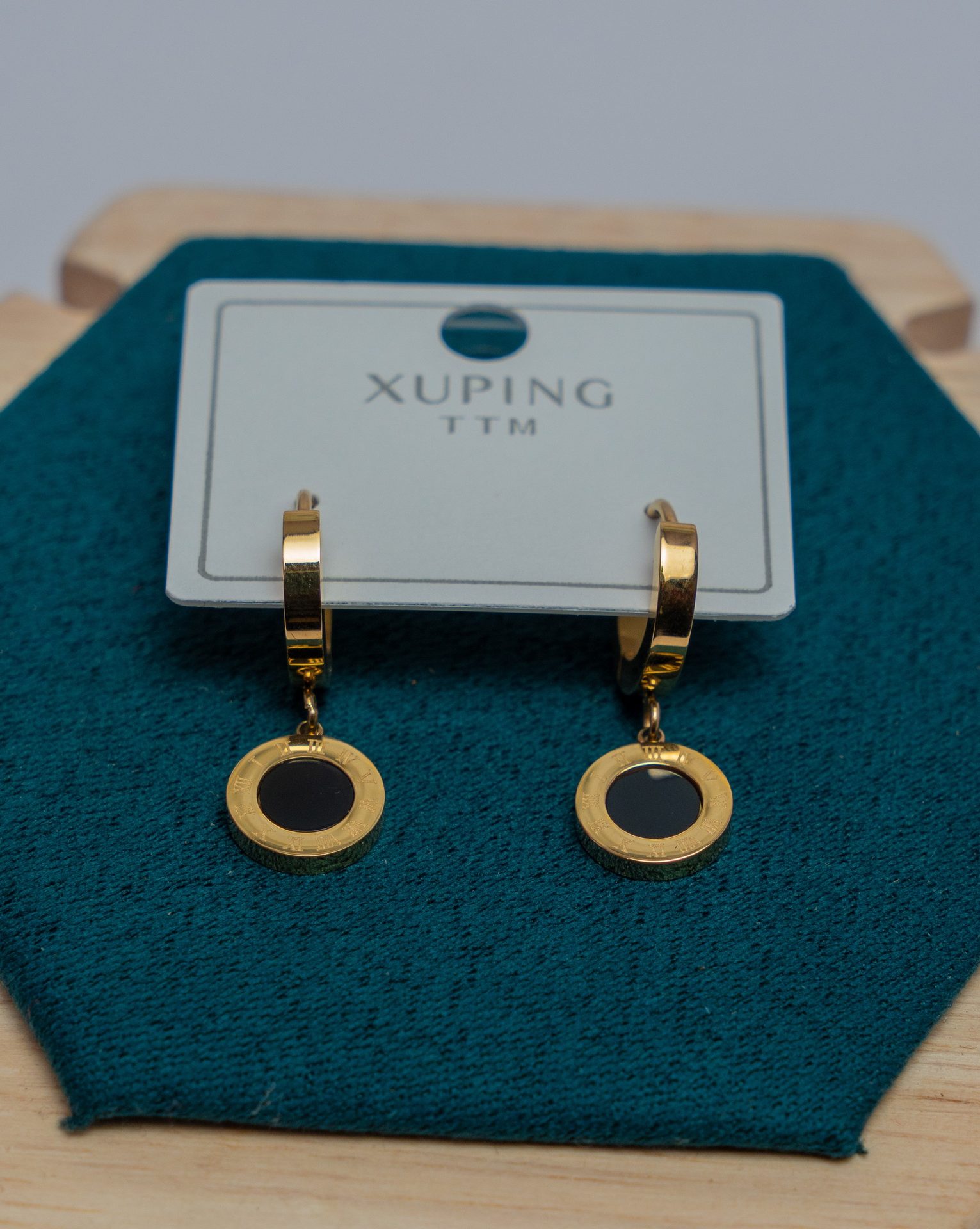 Gold Hoop Earrings with Black Onyx Drop