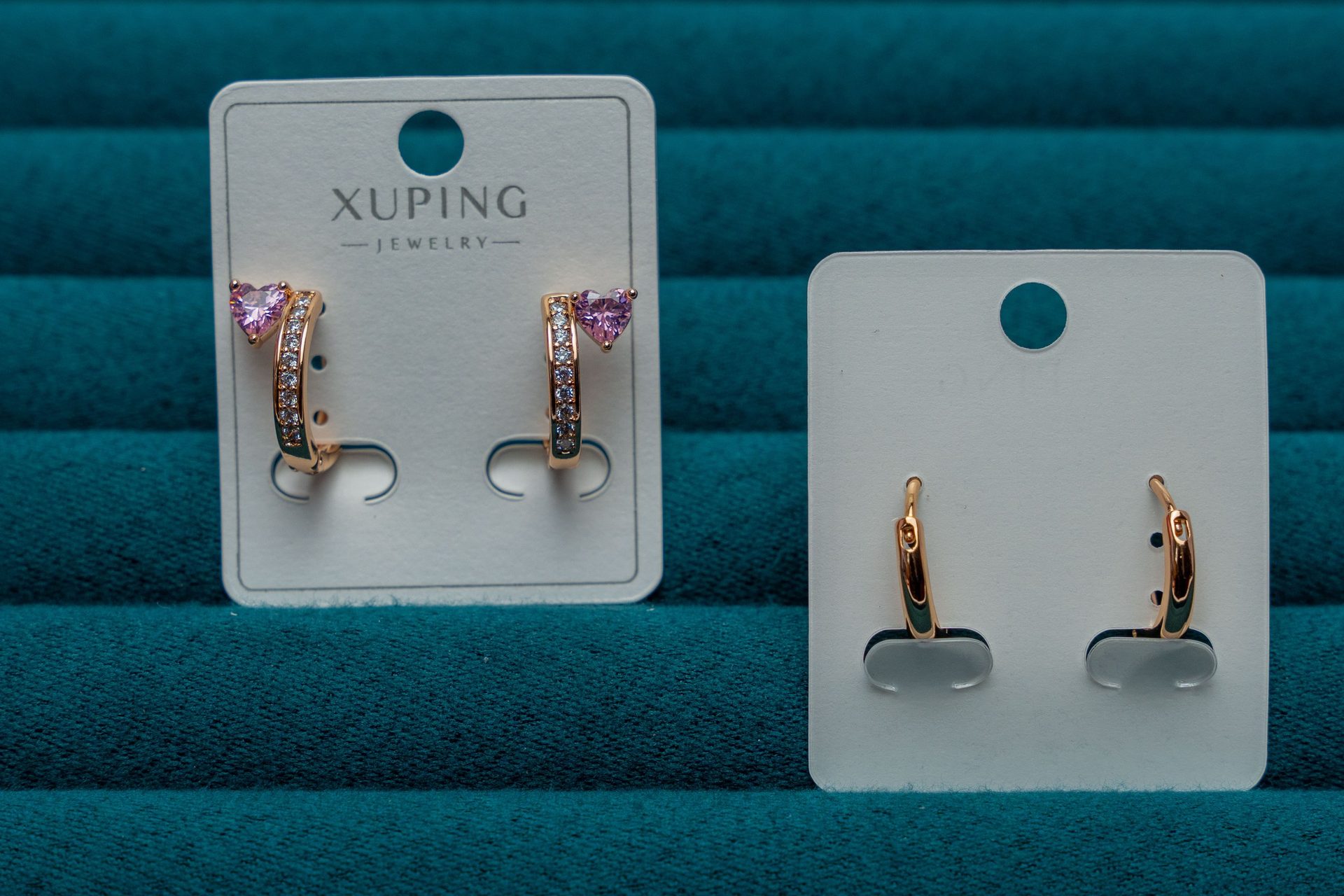 Gold-Tone Hoop Earrings with Purple Heart Stones
