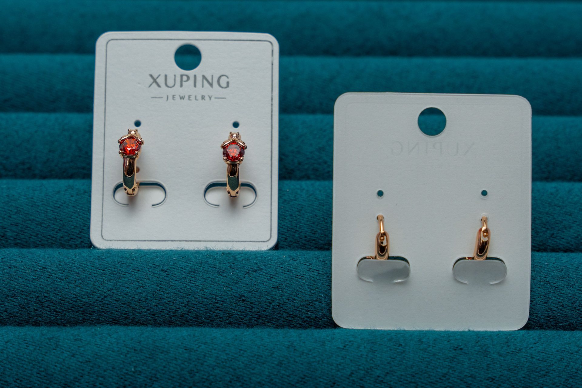 Gold-Tone Hoop Earrings with Red Crystal