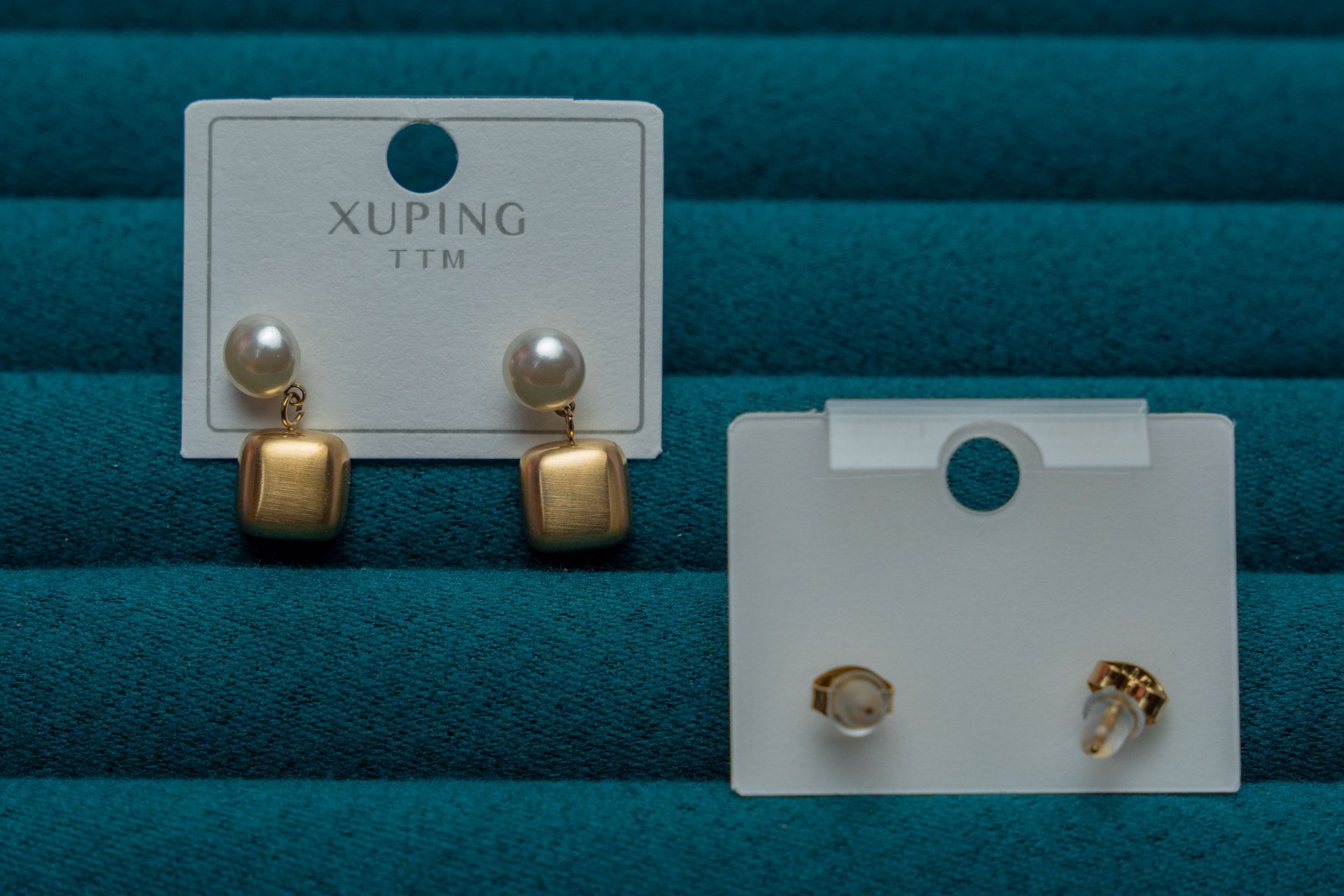 Gold-Tone Pearl and Cube Drop Earrings