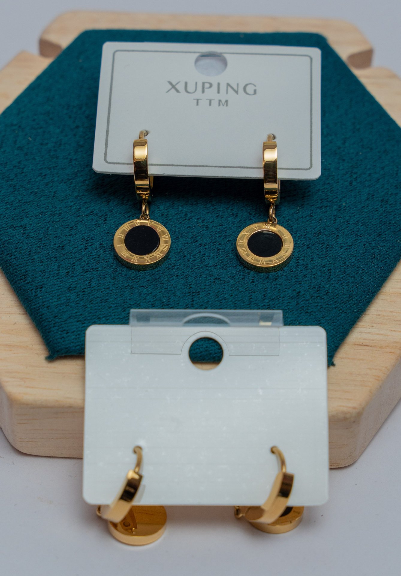 Gold-Tone Roman Numeral Hoop Earrings with Black Onyx