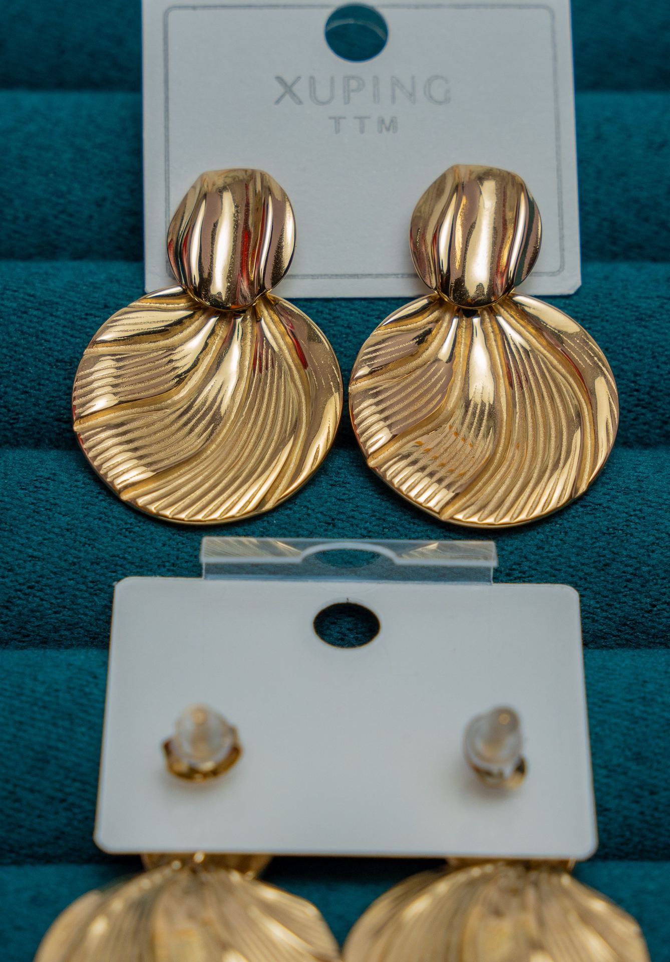 Gold-Tone Ribbed Shell Drop Earrings