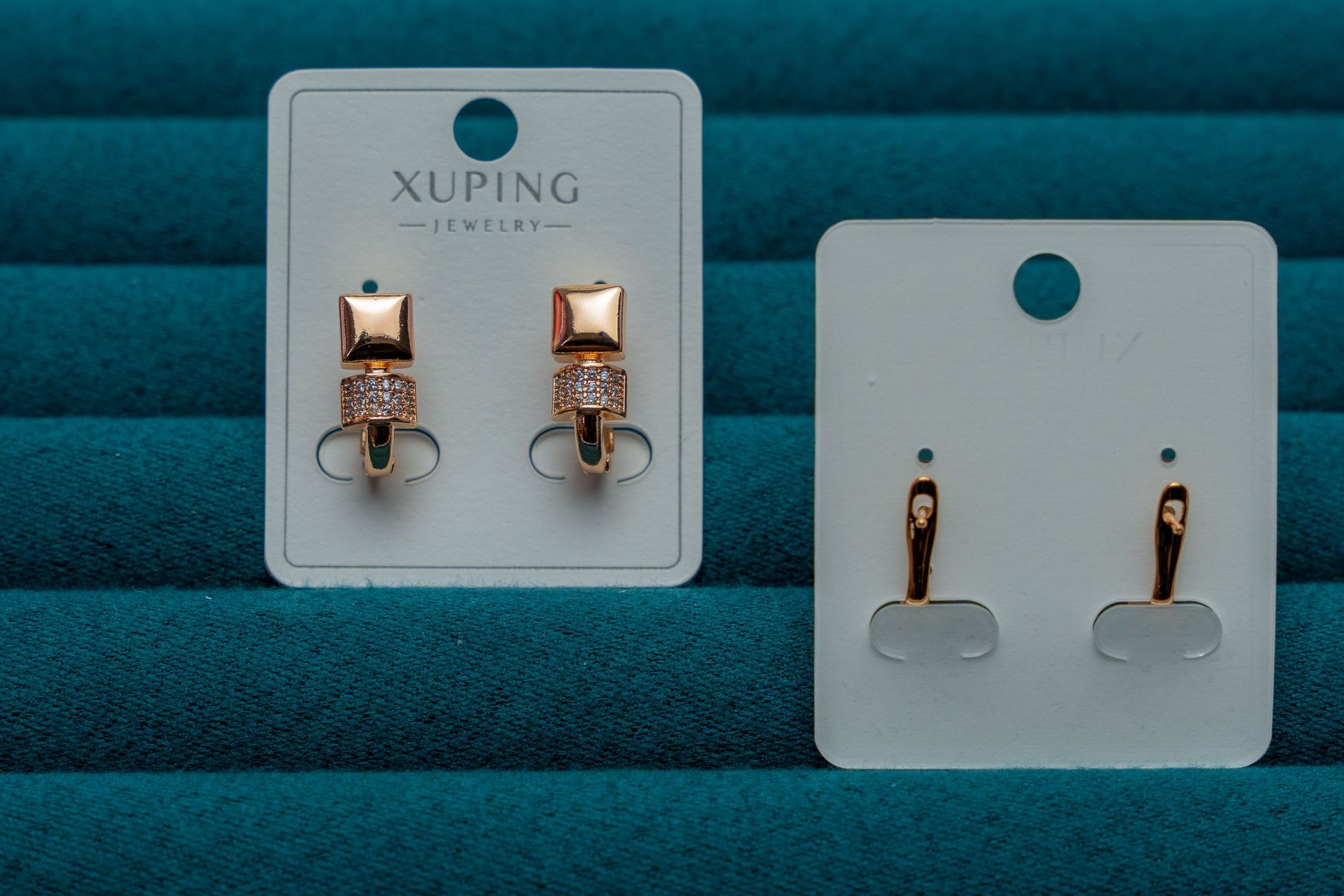 Gold-Tone Square Stud Earrings with Crystal Detail
