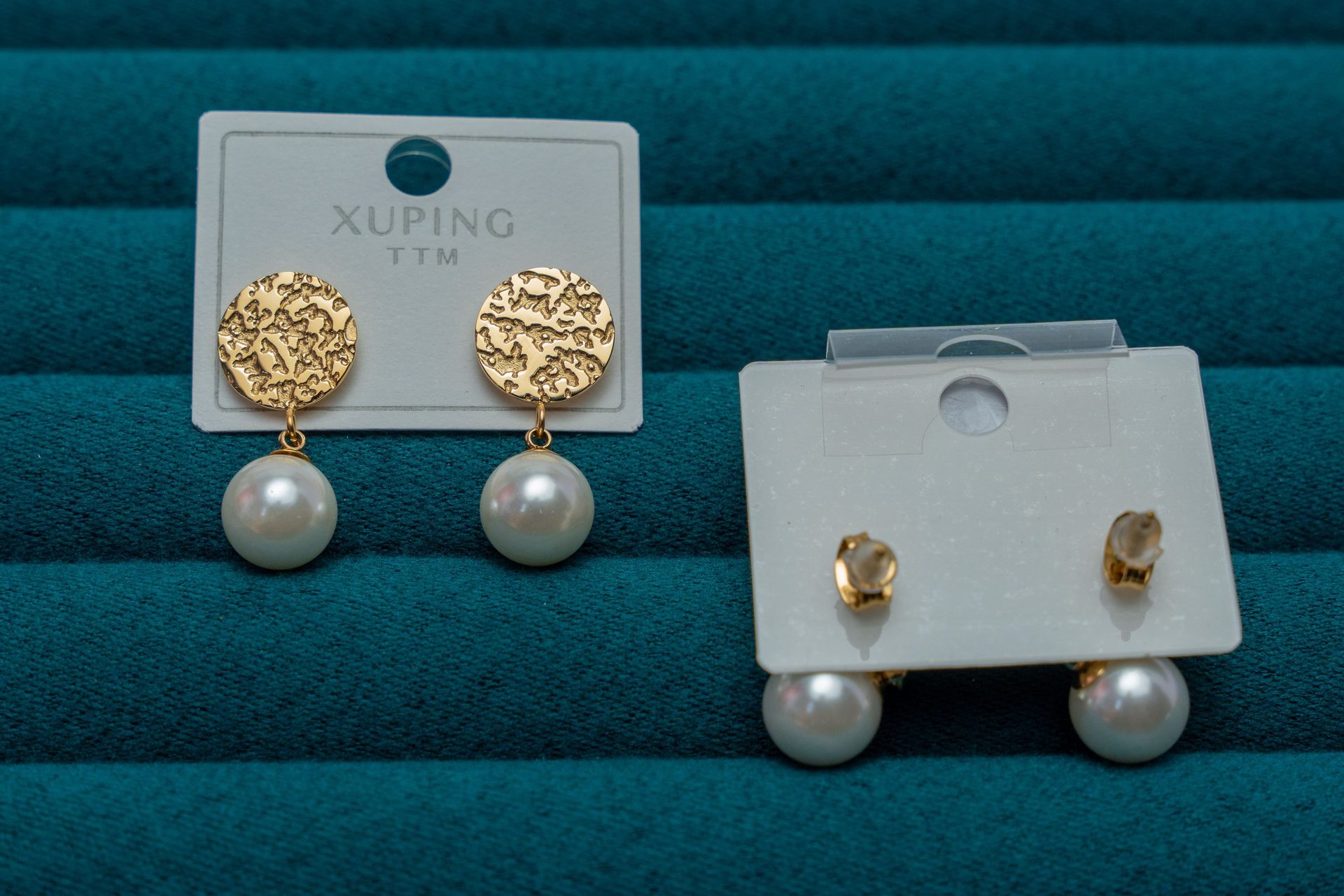 Gold Textured Pearl Drop Earrings