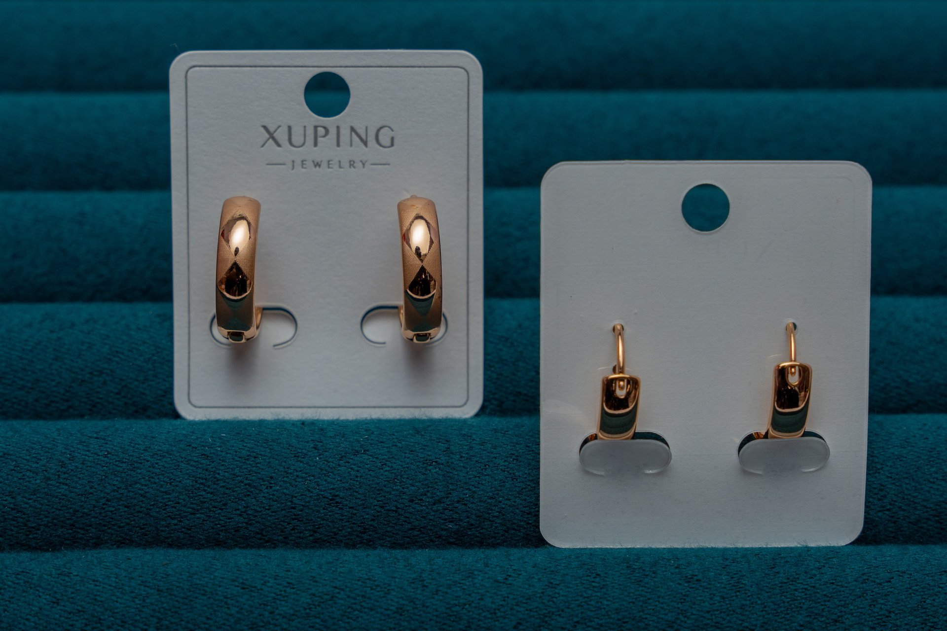 Gold-Tone Drop Earrings with Black Stone