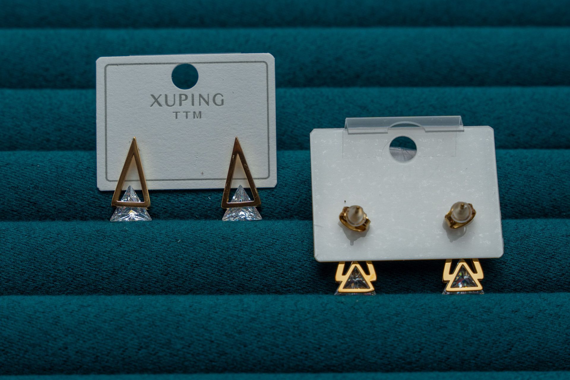 Gold Triangle Crystal Stud Earrings