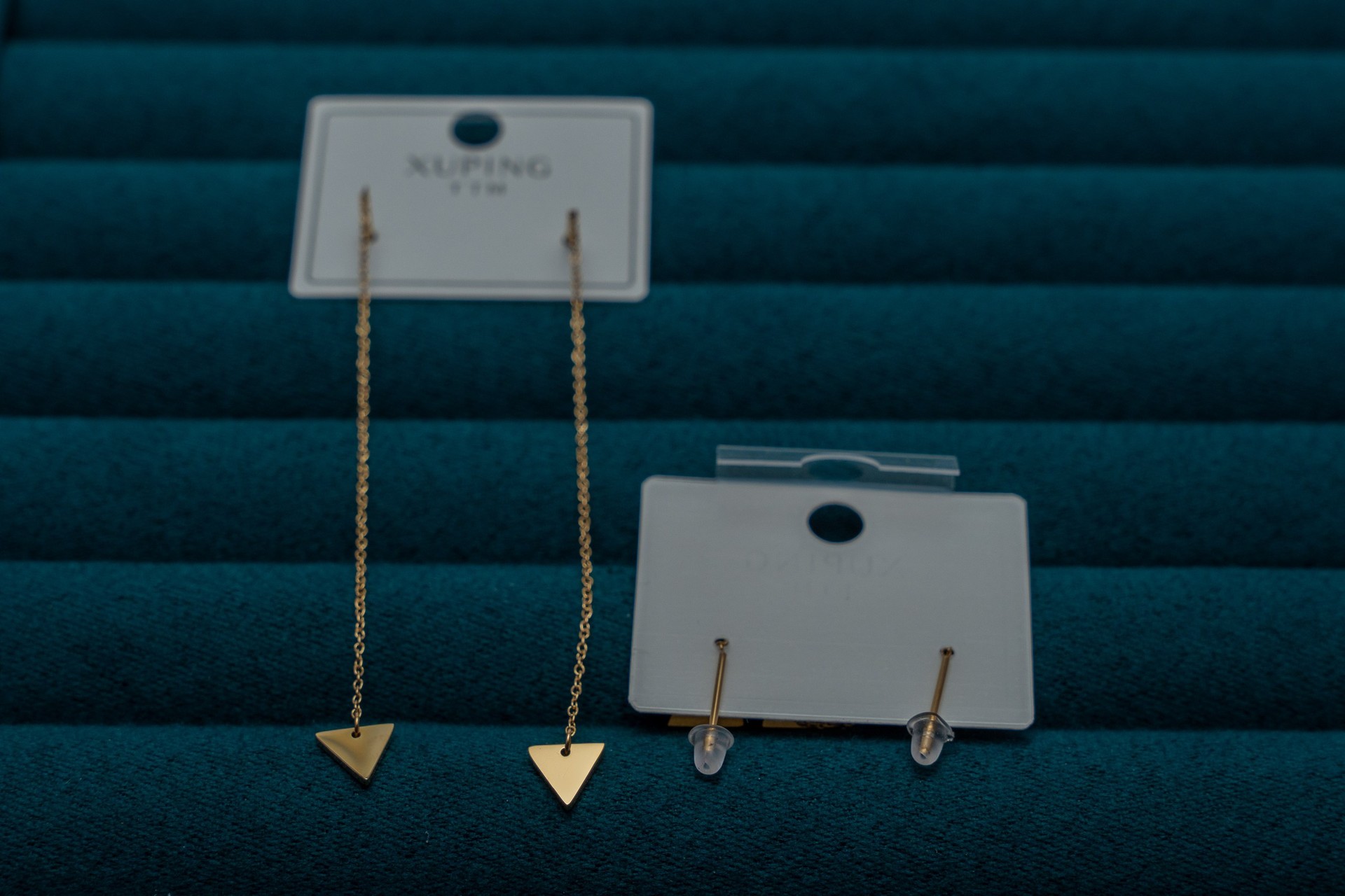 Gold Triangle Drop Chain Earrings
