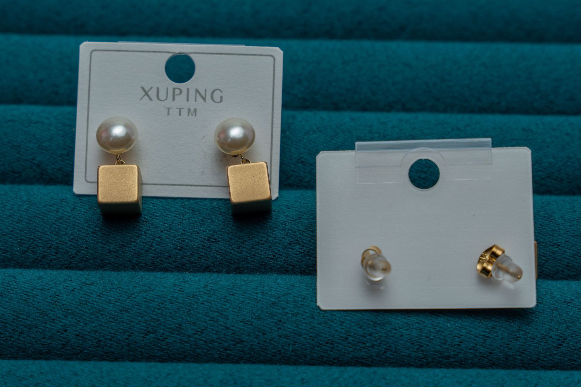 Pearl and Gold Square Stud Earrings