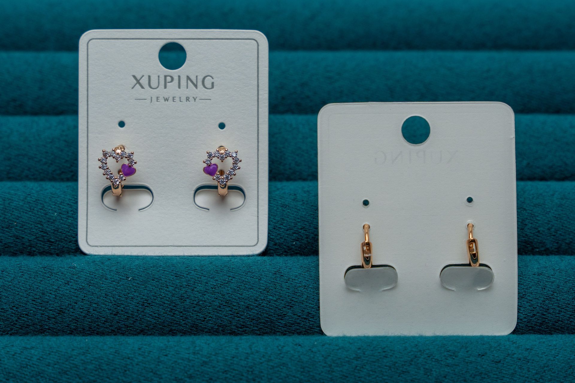 Purple Crystal Heart Stud Earrings