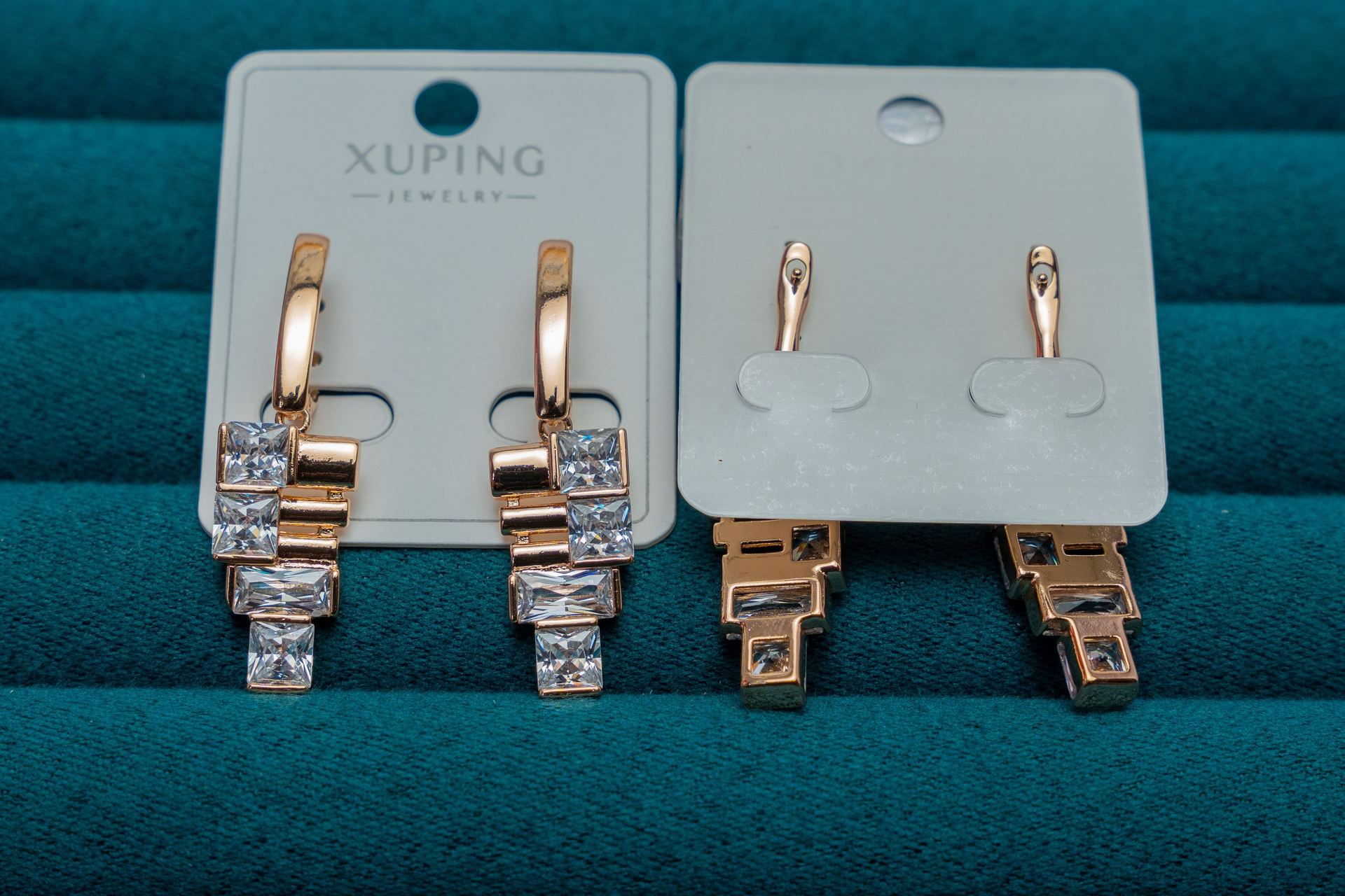 Rose Gold Square Crystal Drop Earrings