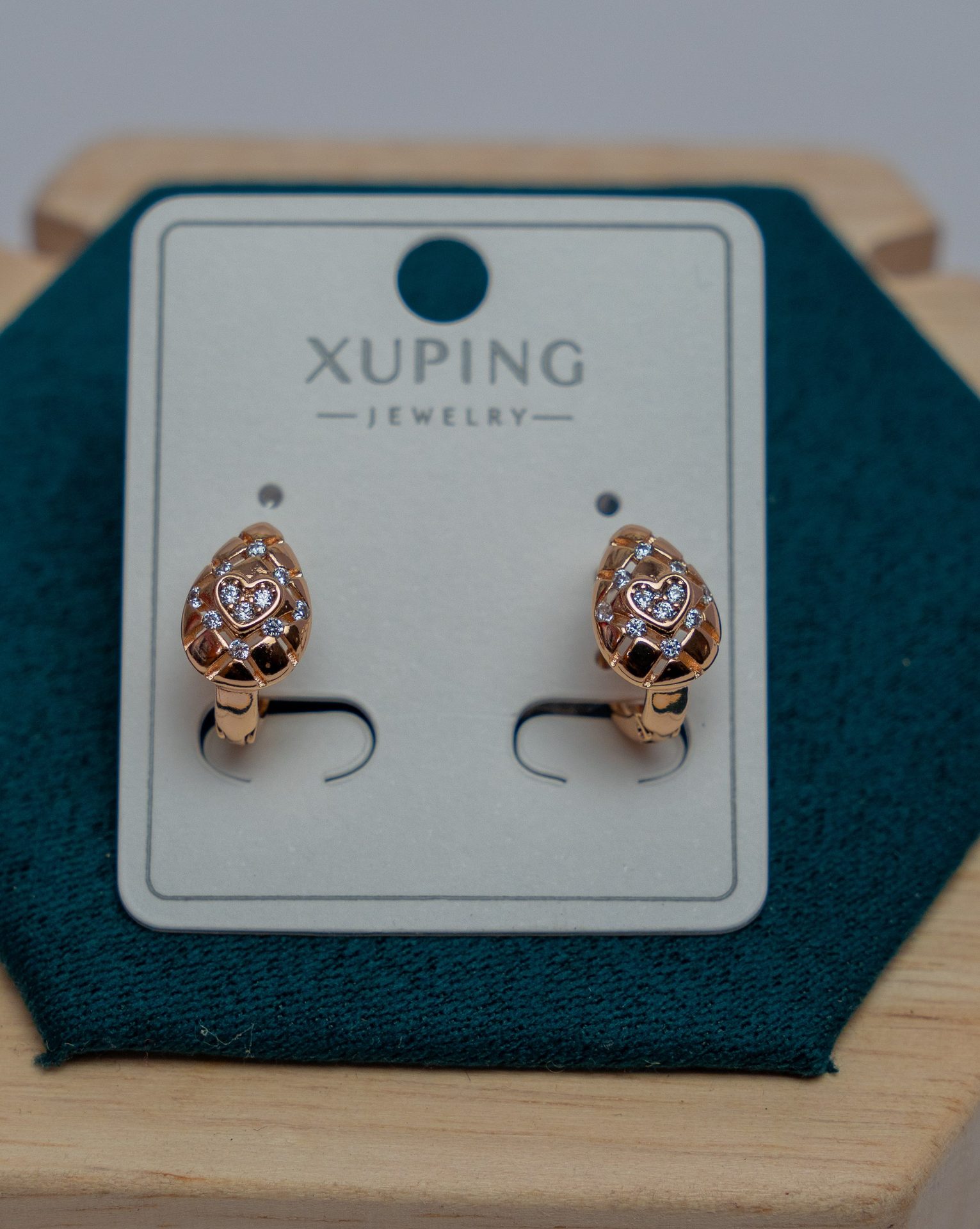 Rose Gold Heart Teardrop Earrings