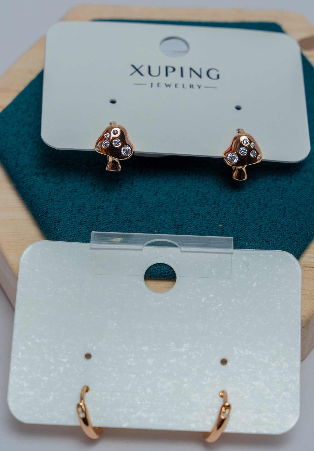 Rose Gold Mushroom Stud Earrings with Crystals