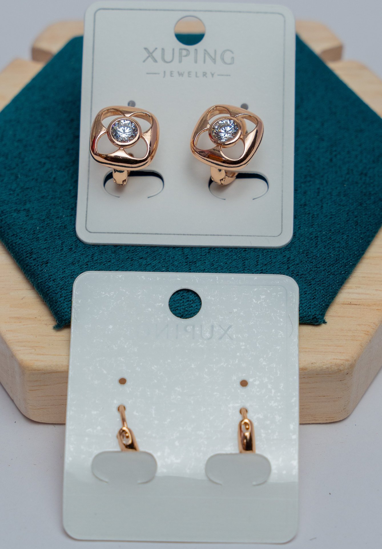 Rose Gold Square Stud Earrings with Crystal