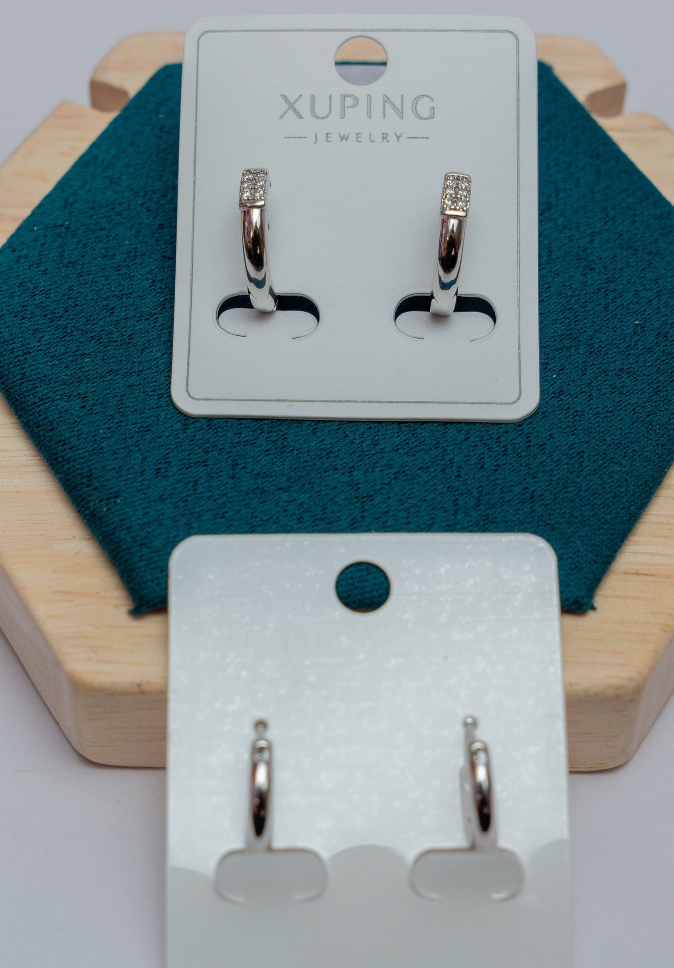 Silver Hoop Earrings with Crystal Top