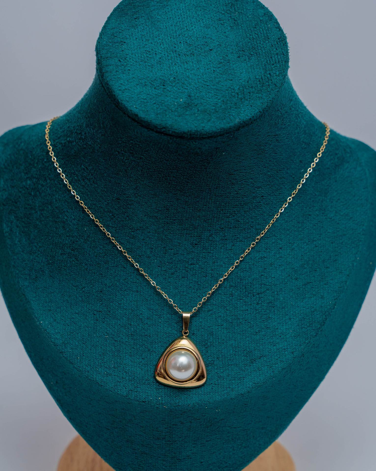 Gold-Tone Pearl Triangle Pendant Necklace