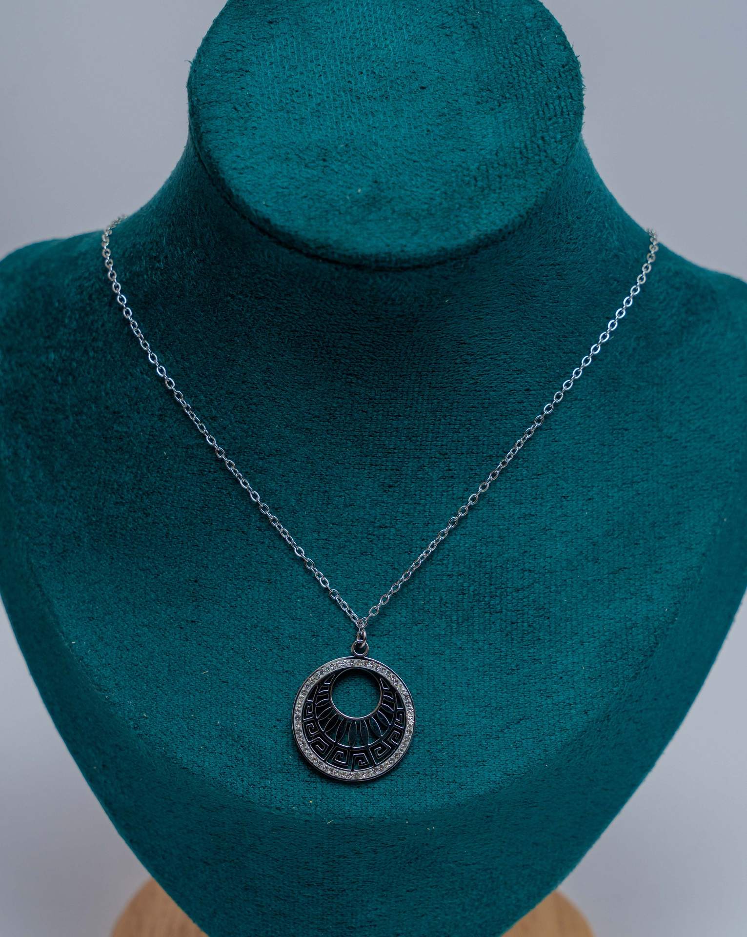 Silver Greek Key Circle Pendant Necklace