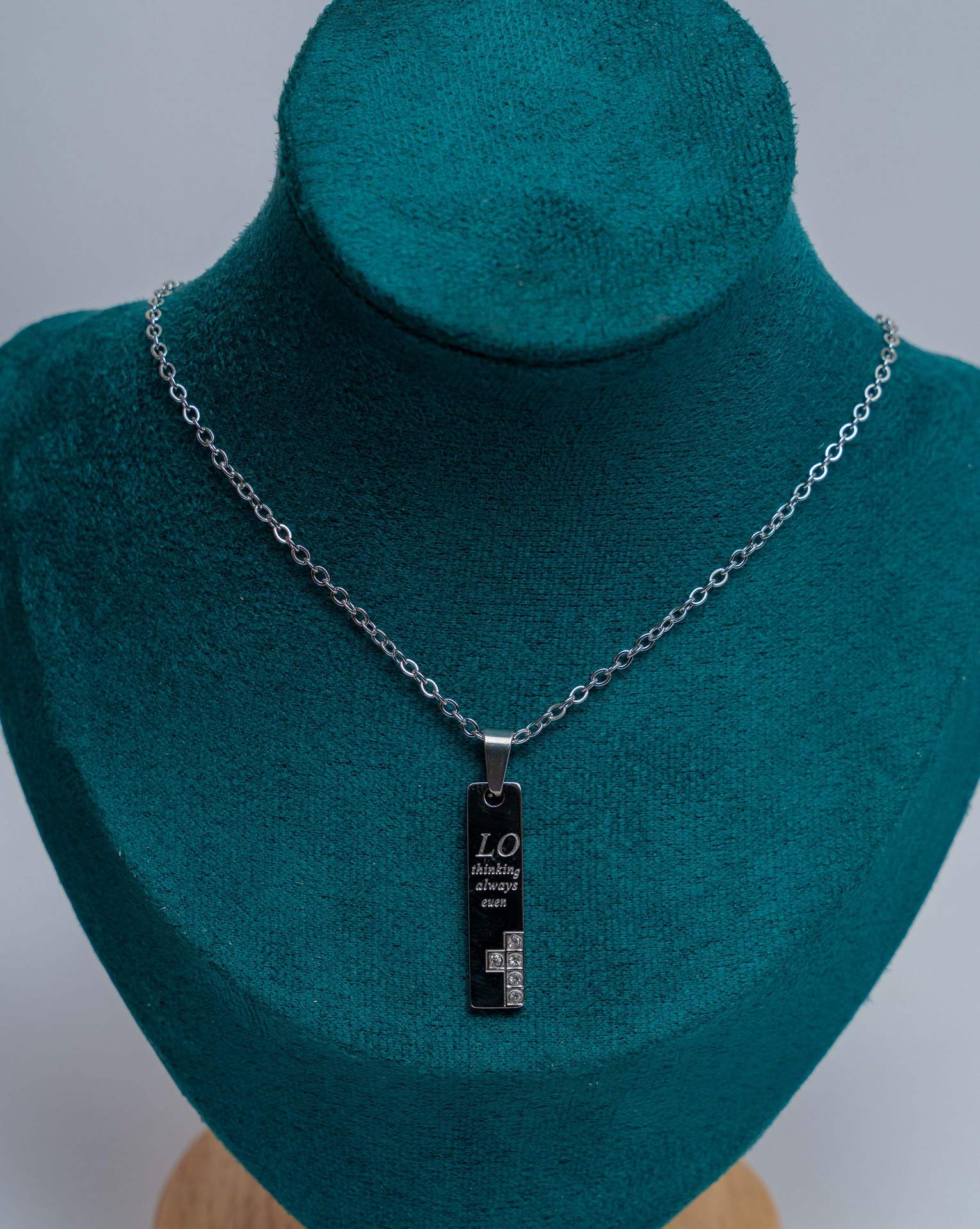 Silver Rectangular Pendant Necklace with Inspirational Text