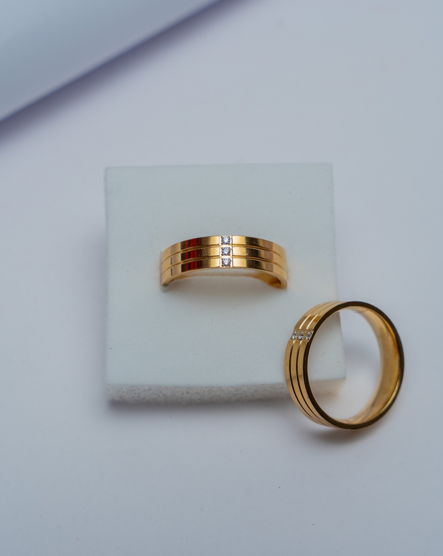 Gold Band Ring with Diamond Accents