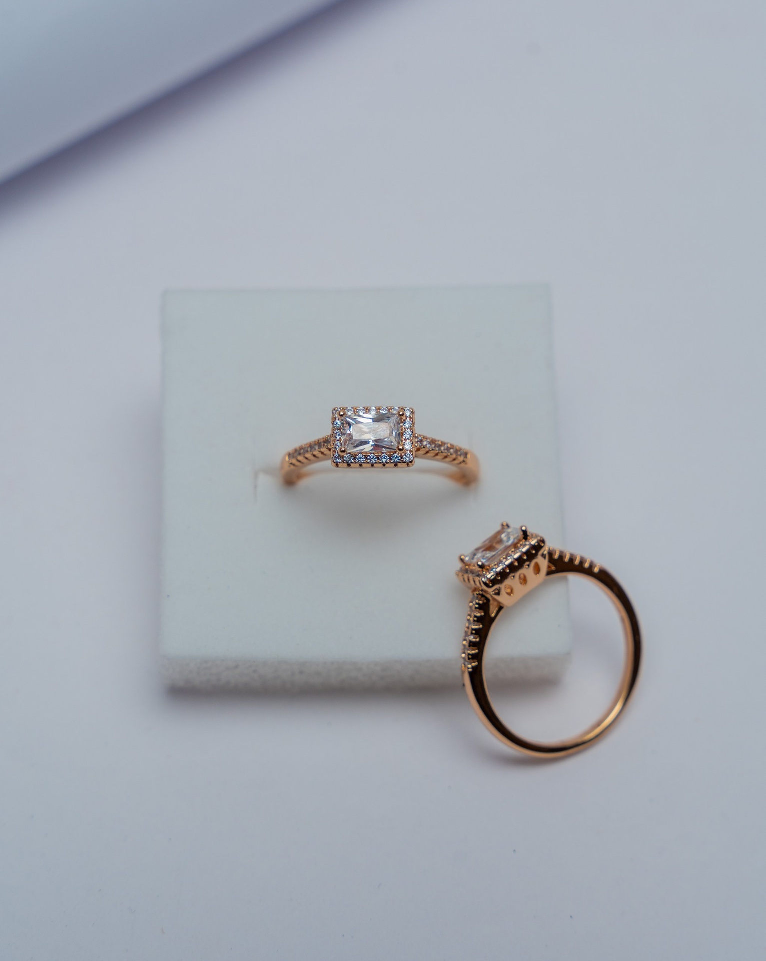 Rose Gold Rectangular Halo Engagement Ring