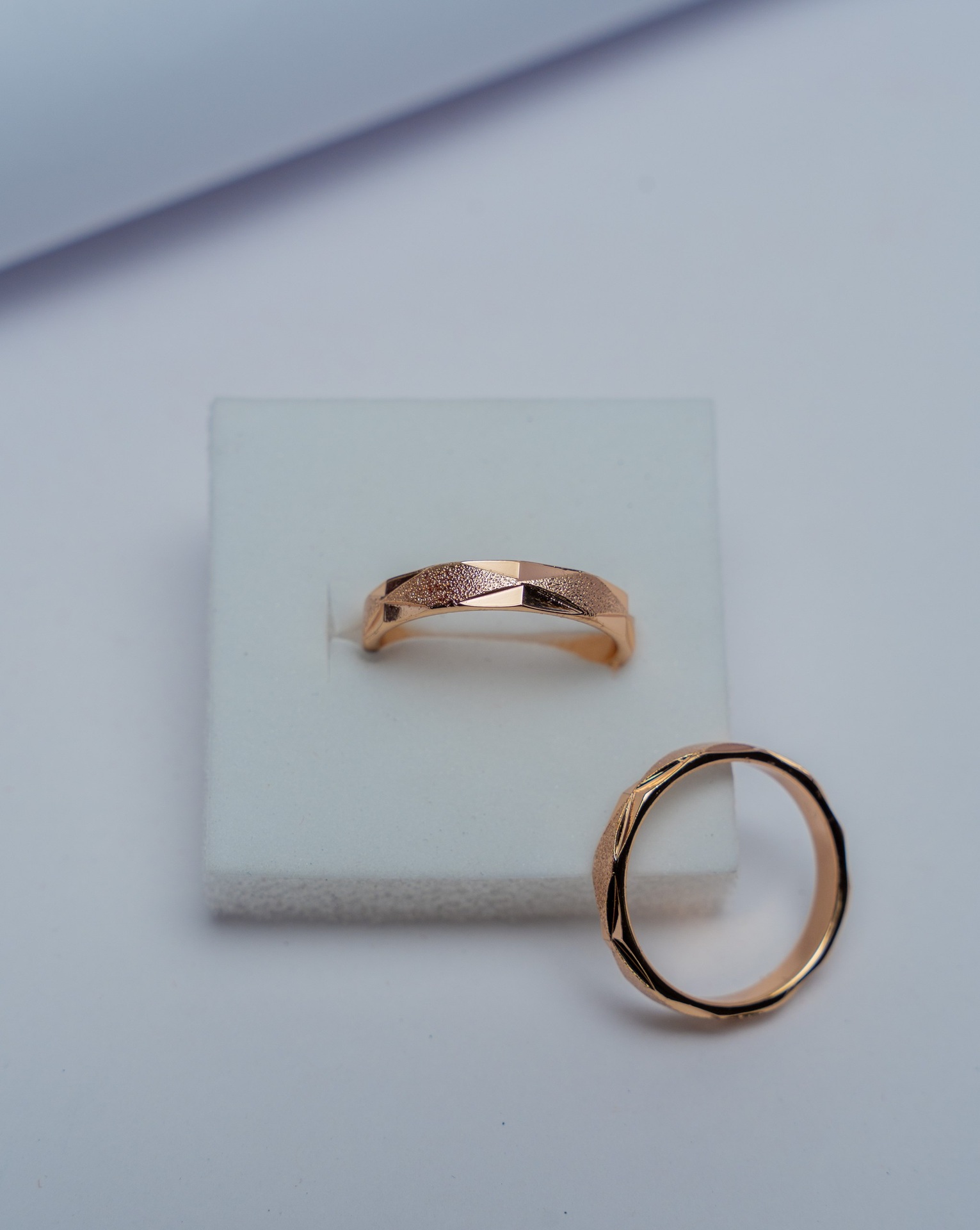 Rose Gold Textured Band Ring Set