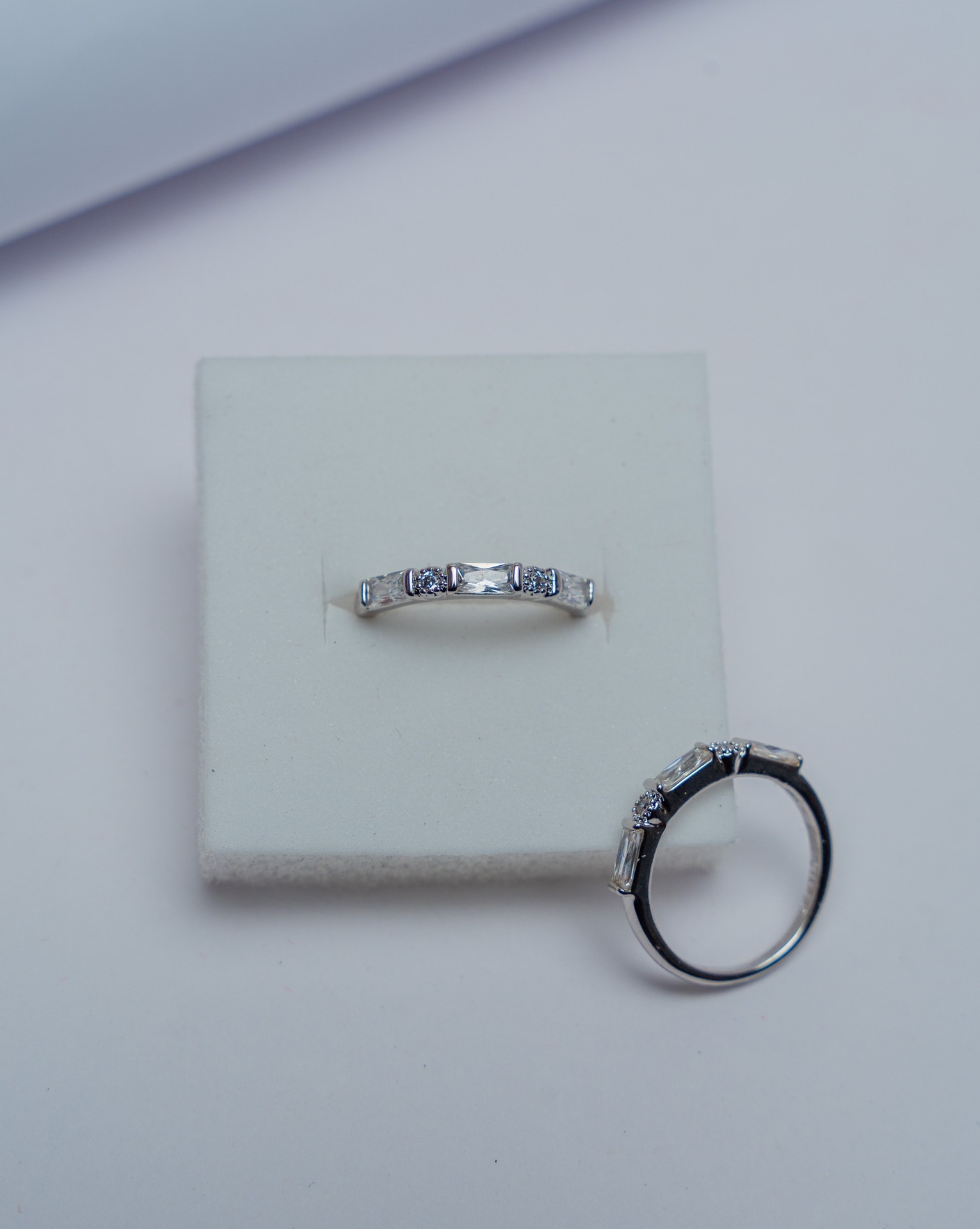 Silver Rectangular Crystal Band Ring