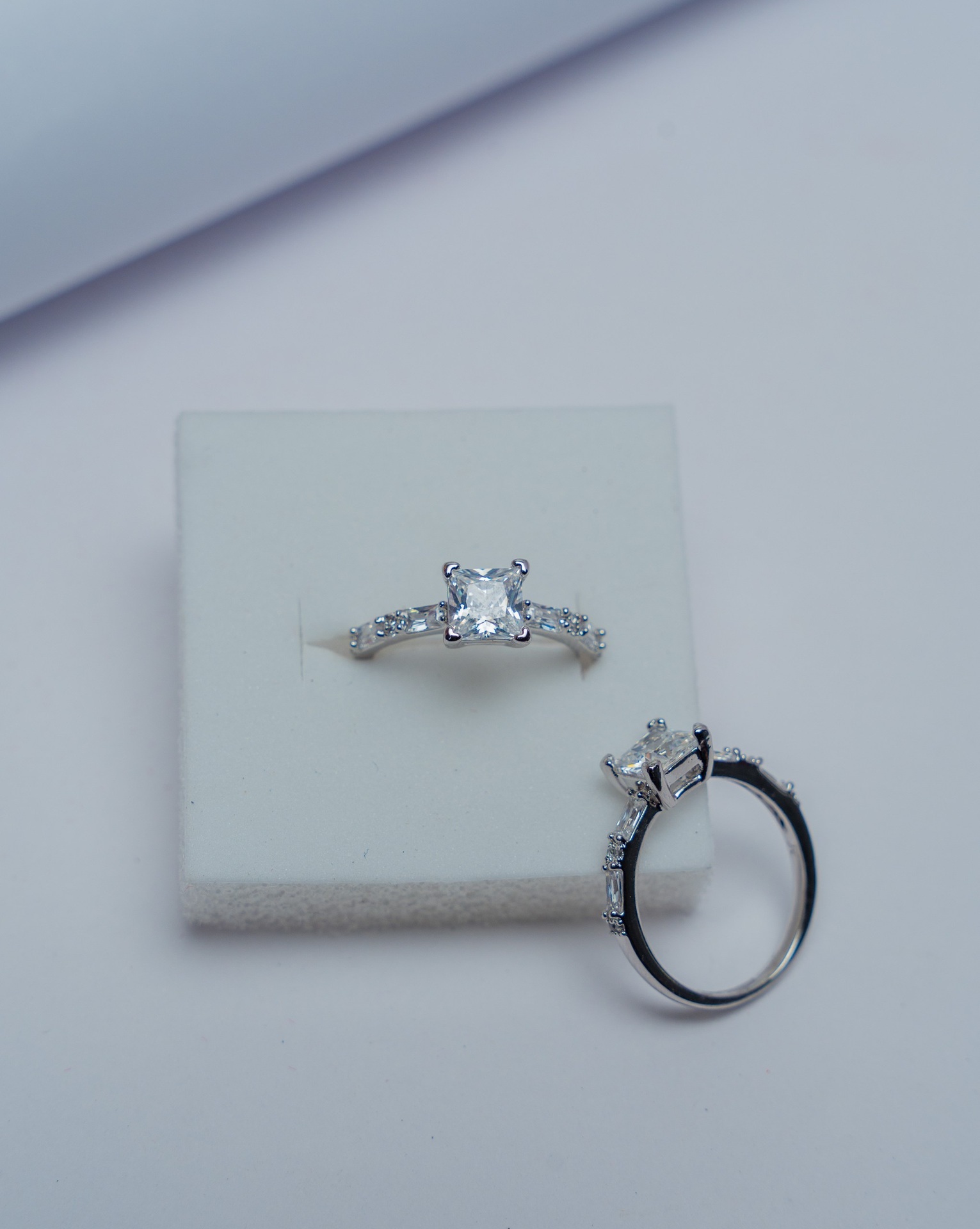 Silver Princess Cut CZ Engagement Ring
