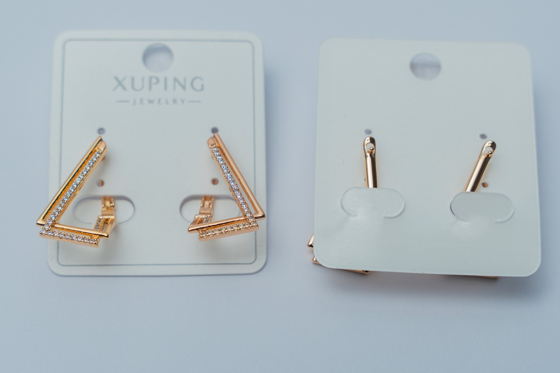 Gold-Tone Crystal Triangle Hoop Earrings Set