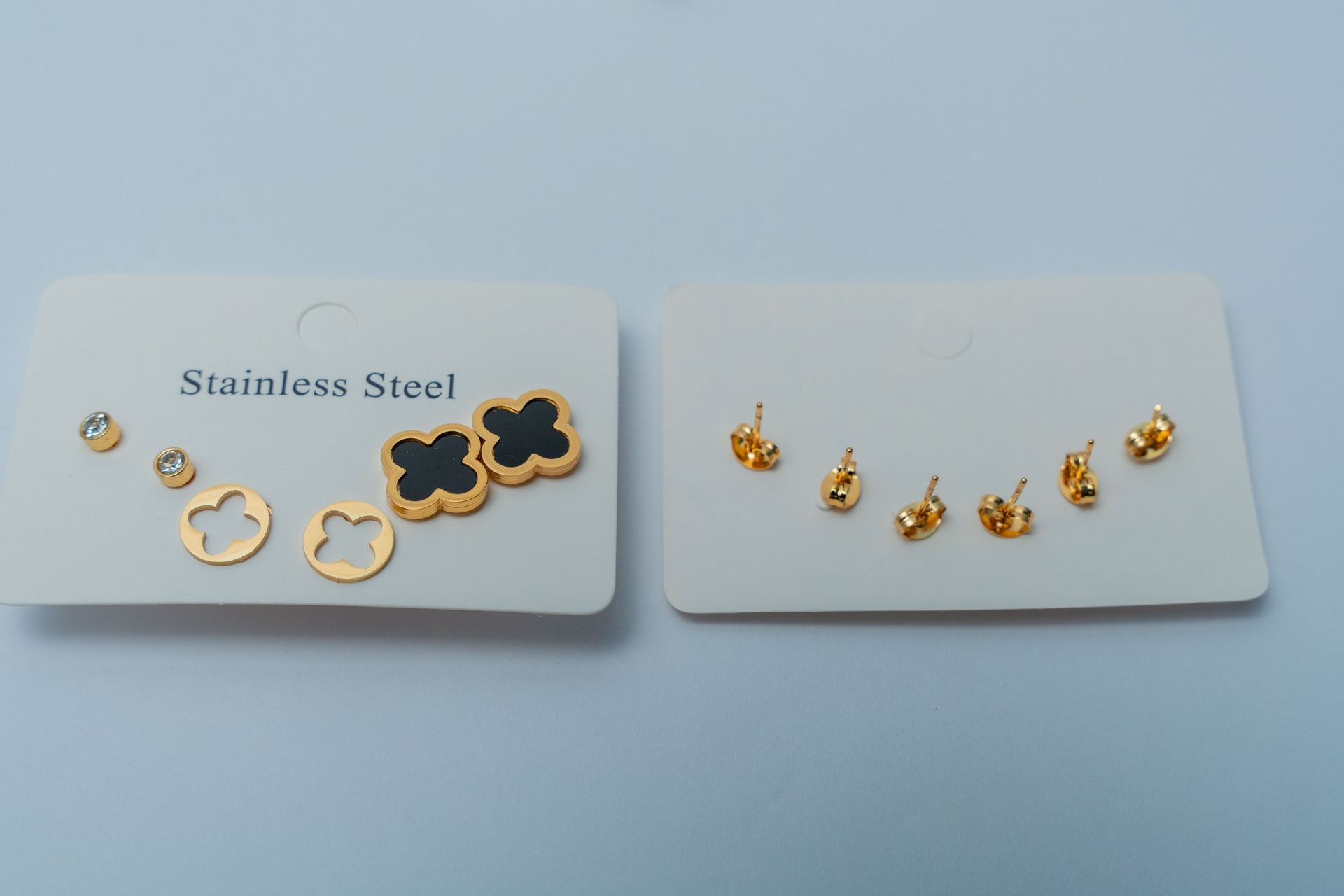 Gold-Tone Van Cleef & Crystal Stud Earring Set