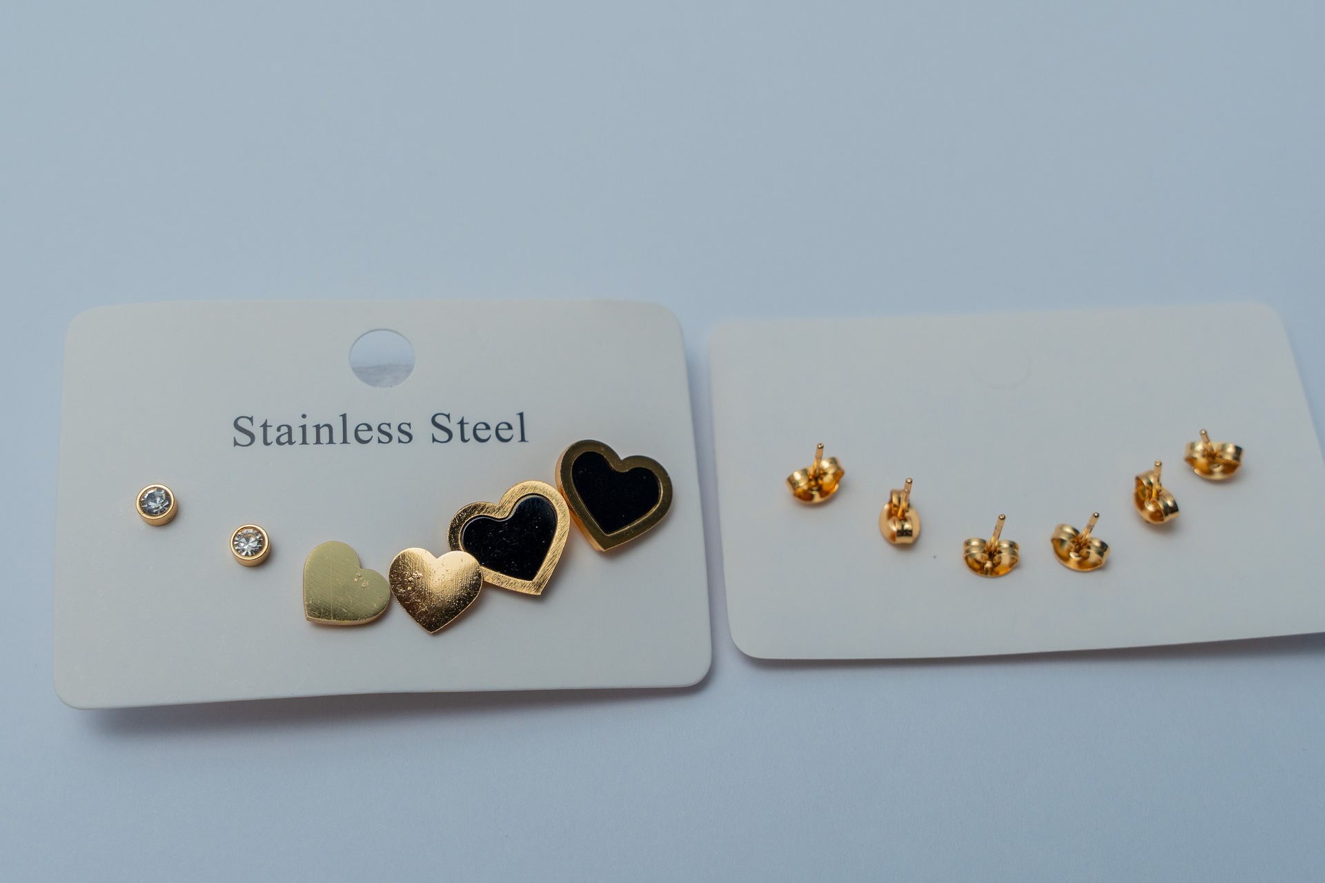 Gold-Tone Heart & Crown Stud Earring Set
